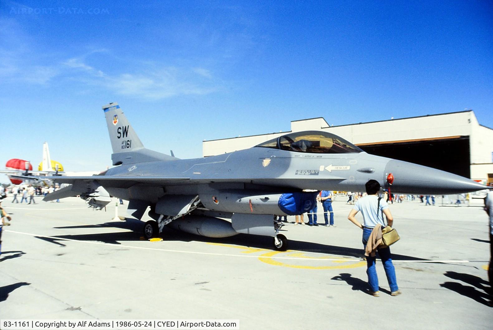 83-1161, 1983 General Dynamics F-16C Fighting Falcon C/N 5C-42, Photo shows F-16C 83-1161 on display at the annual airshow at Canadian Forces Base Edmonton (Namao), Alberta, Canada in 1986.