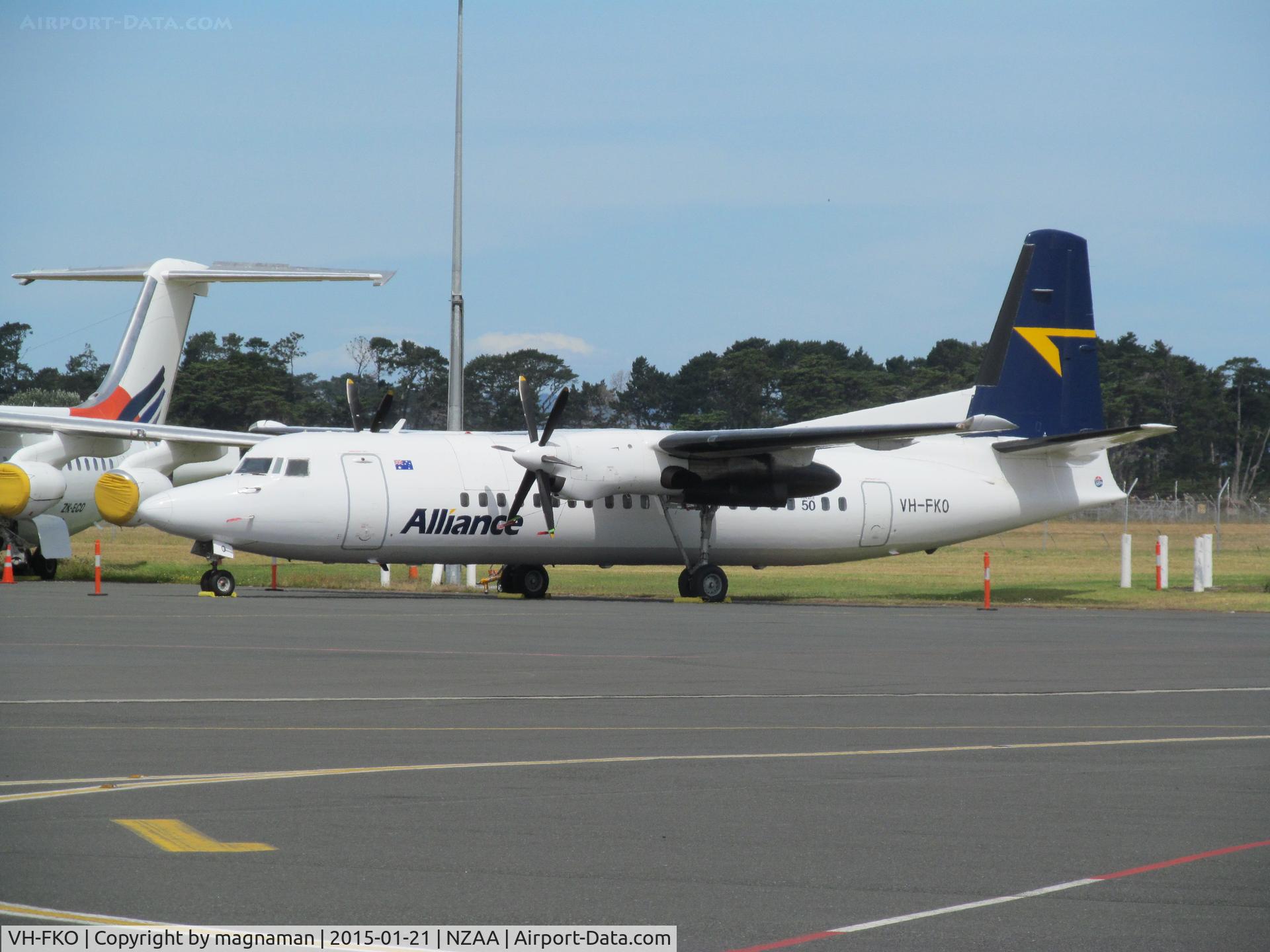 VH-FKO, 1989 Fokker 50 C/N 20160, on convair apron in between charter flights