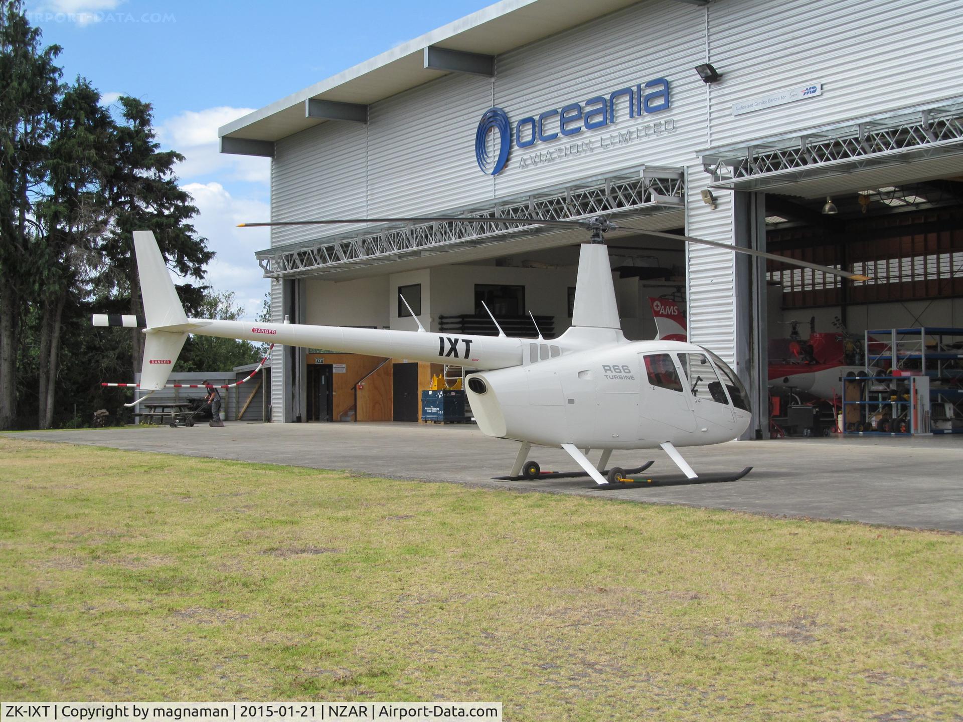 ZK-IXT, Robinson R66 C/N 0331, outside oceania hangar