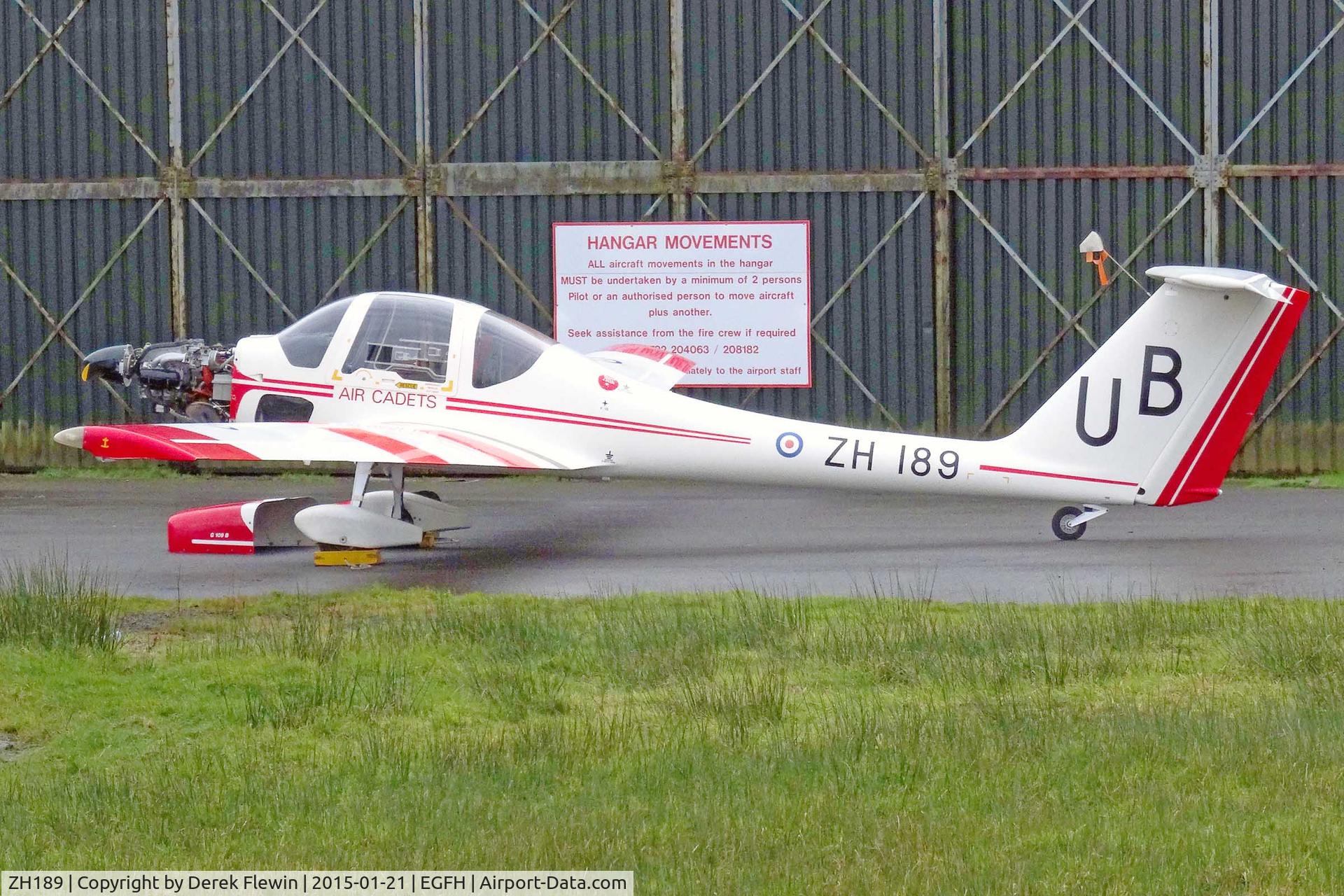 ZH189, Grob G-109B Vigilant T1 C/N 6538, Vigilant T1, coded UB, EGFH based, 636 VGS, seen outside the hangar being worked on.
