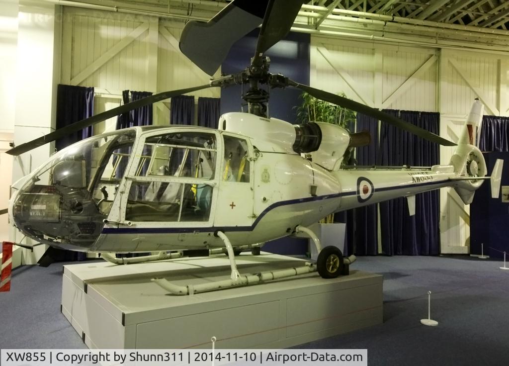 XW855, 1973 Westland SA-341D Gazelle HT3 C/N WA1050, Preserved inside London - RAF Hendon Museum