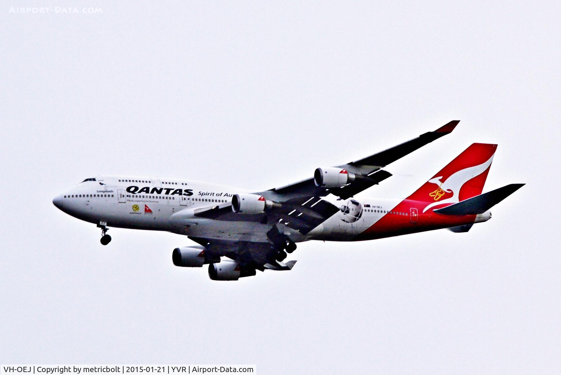 VH-OEJ, 2003 Boeing 747-438/ER C/N 32914, Qantas operated six direct return flights between Sydney, Australia and Vancouver in January 2015. The flights take advantage of the seasonal peak in travel during the Canadian winter. This is the last flight from SYD.