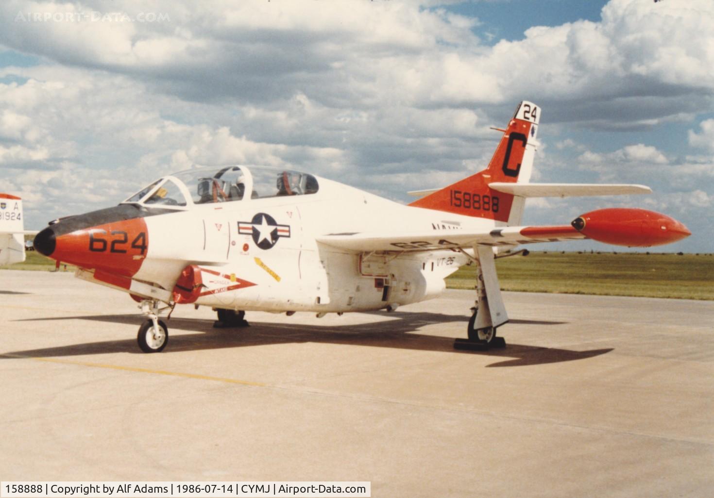 158888, Rockwell T-2C Buckeye C/N 352-13, Photo shows T-2C Buckeye 158888 on display at the annual airshow at Canadian Forces Base Moose Jaw, Saskatchewan, Canada in 1986.