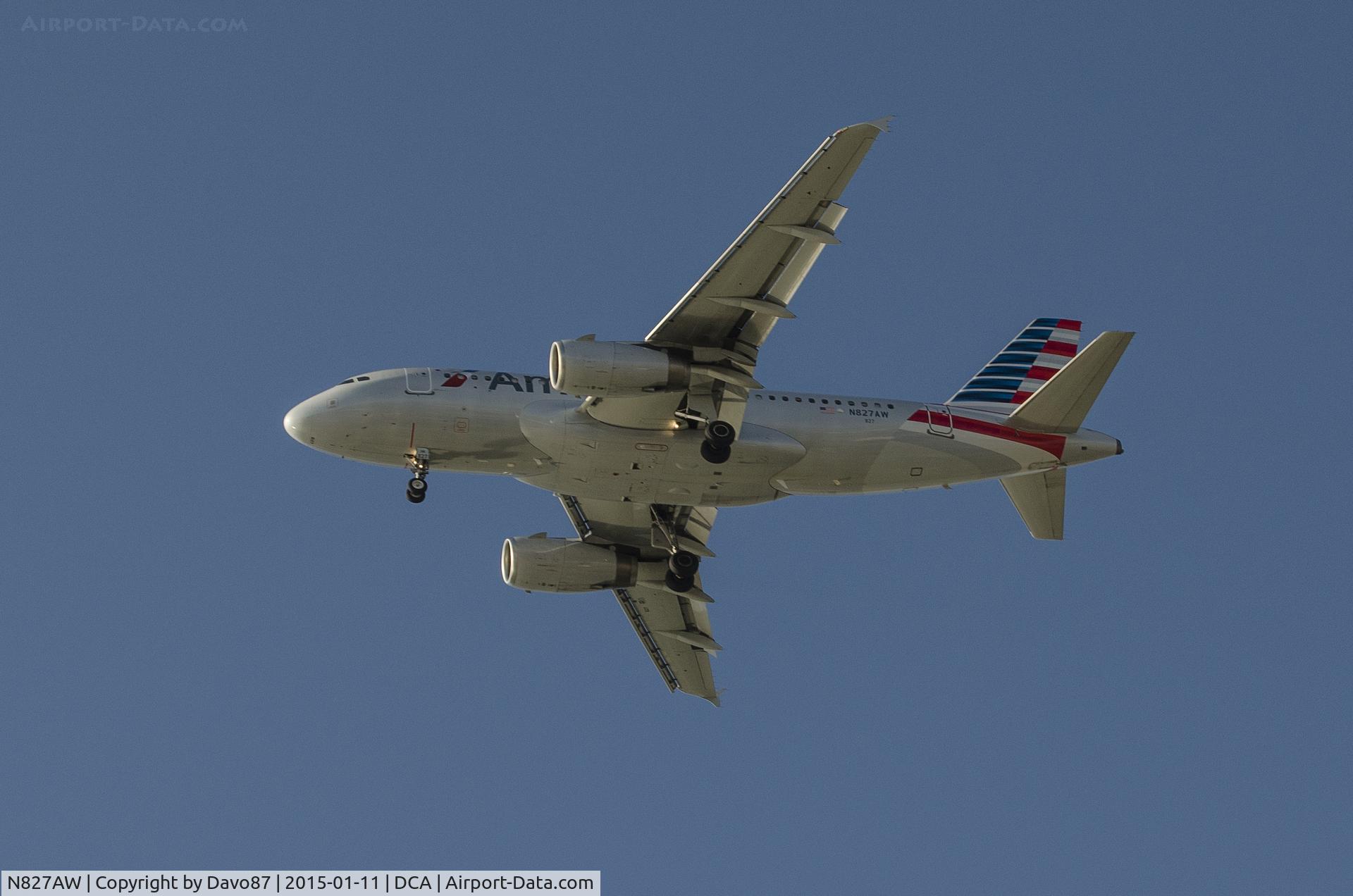 N827AW, 2001 Airbus A319-132 C/N 1547, American Airlines Airbus A319-132 _ N827AW on approach to Ronald Reagan Washington National Airport.