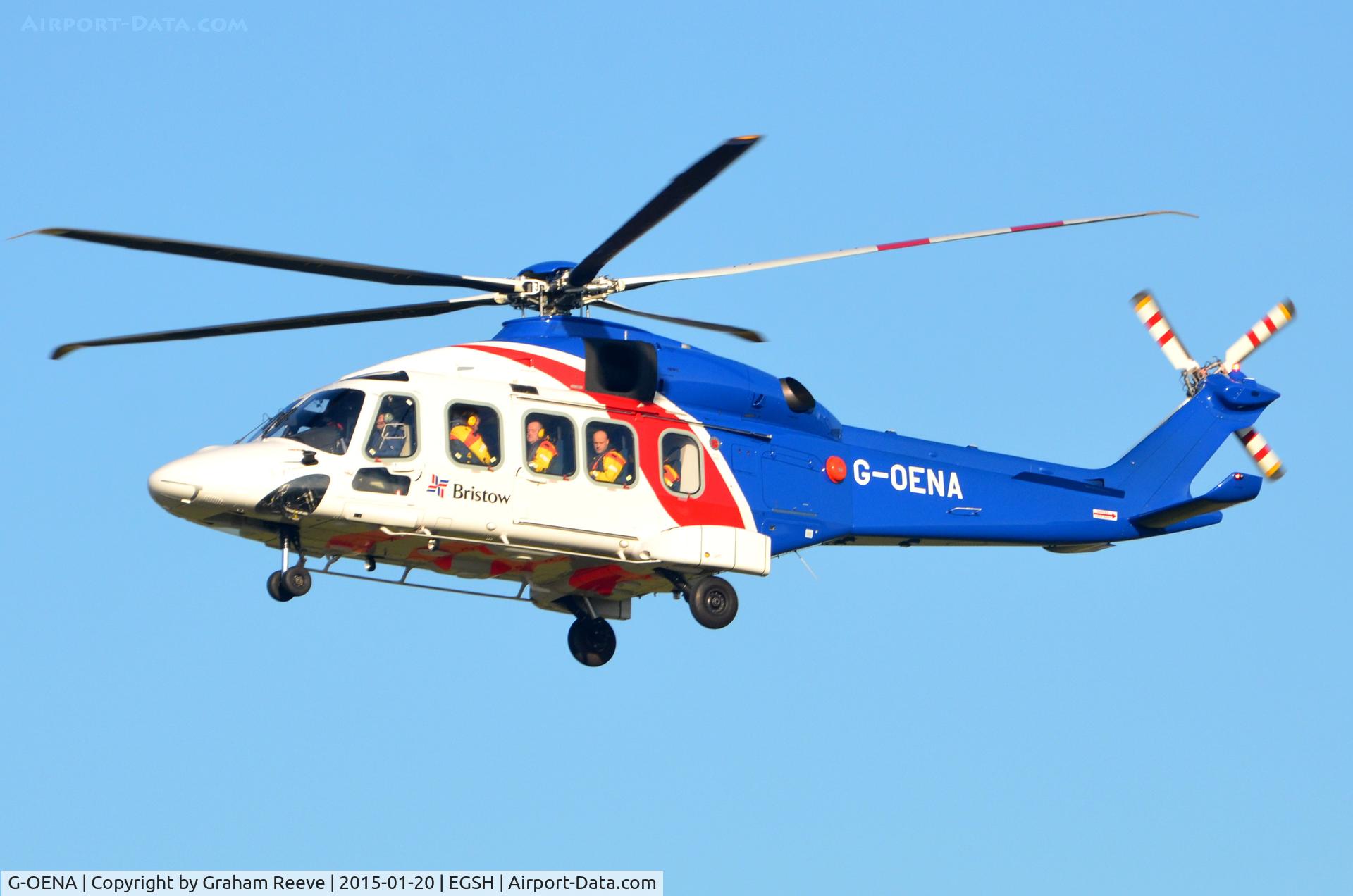 G-OENA, 2013 AgustaWestland AW189 C/N 49007, About to land at Norwich.
