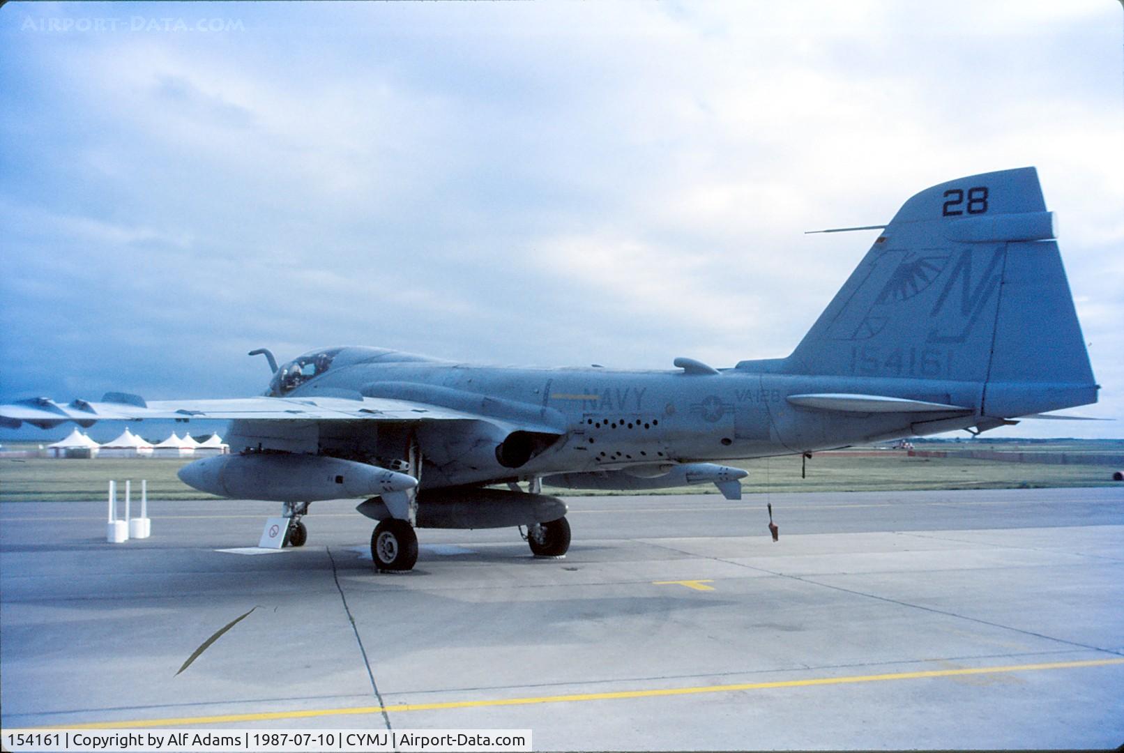 154161, Grumman A-6A Intruder C/N I-296, A-6A Intruder 154161 on display at the annual airshow at Canadian Forces Base Moose Jaw, Saskatchewan, Canada in 1987.