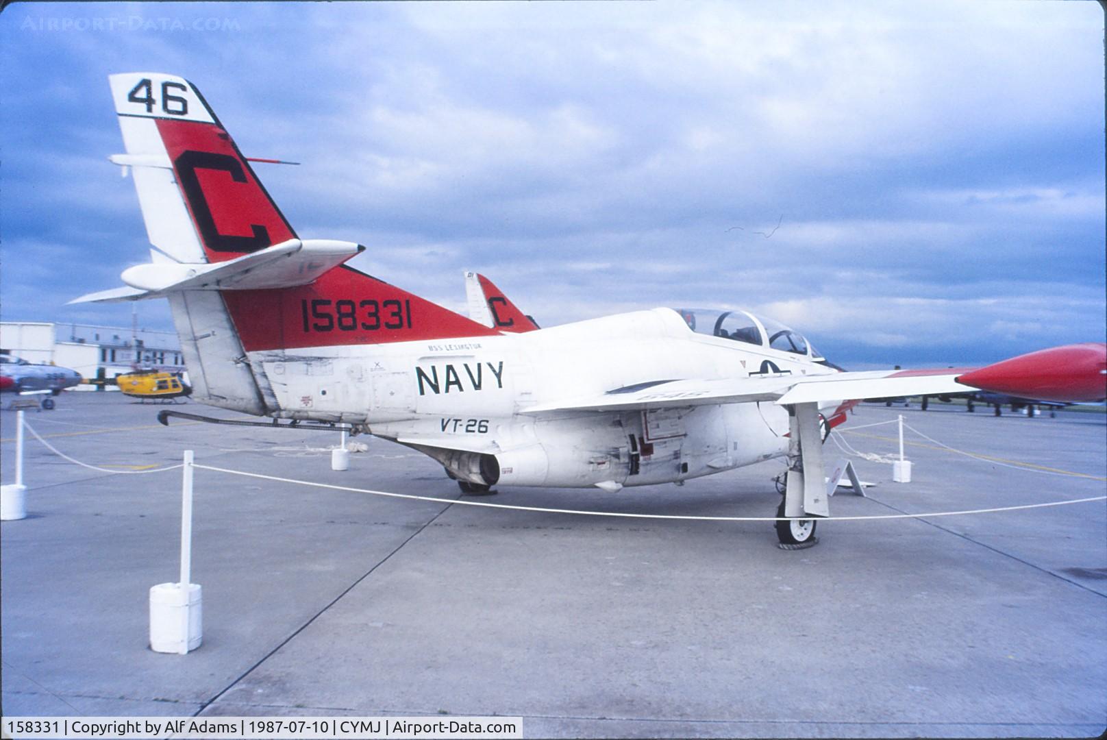 158331, North American T-2C Buckeye C/N 340-22, T-2C Buckeye 158331 on display at the annual airshow at Canadian Forces Base Moose Jaw, Saskatchewan, Canada in 1987.