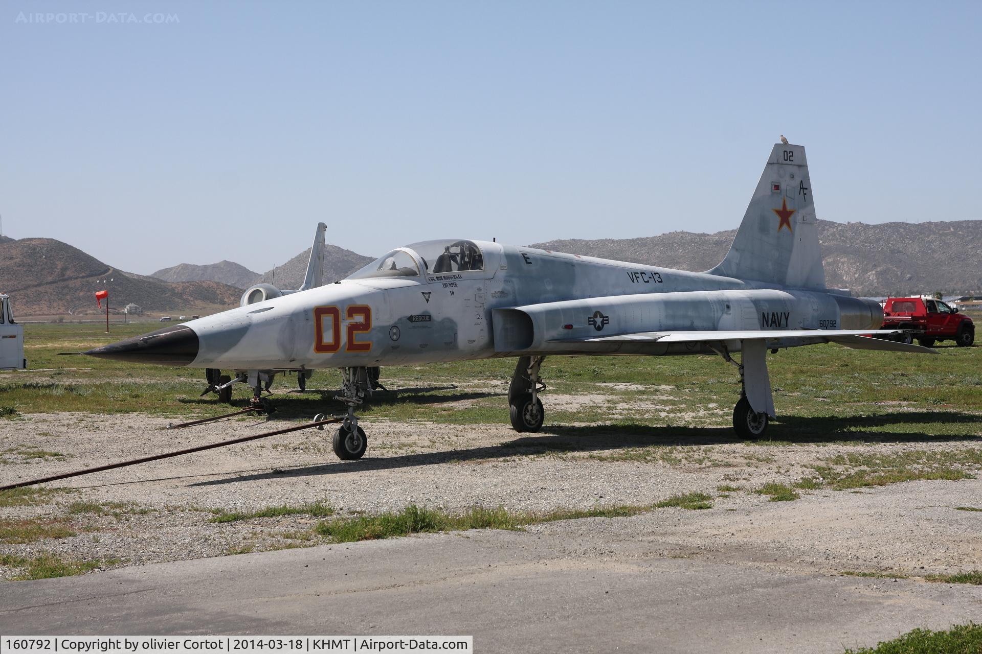 160792, 1973 Northrop F-5E Tiger II C/N R.1039, Hemet field, also with a Mig-21