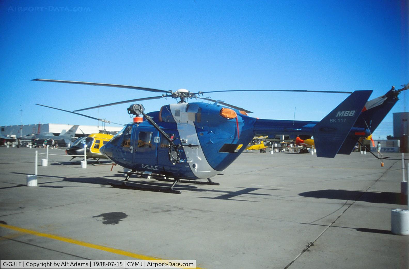 C-GJLE, 1986 Eurocopter-Kawasaki BK-117A-4 C/N 7073, BK-117 C-GJLE on display at the annual airshow at Canadian Forces Base Moose Jaw, Saskatchewan, Canada in 1988.