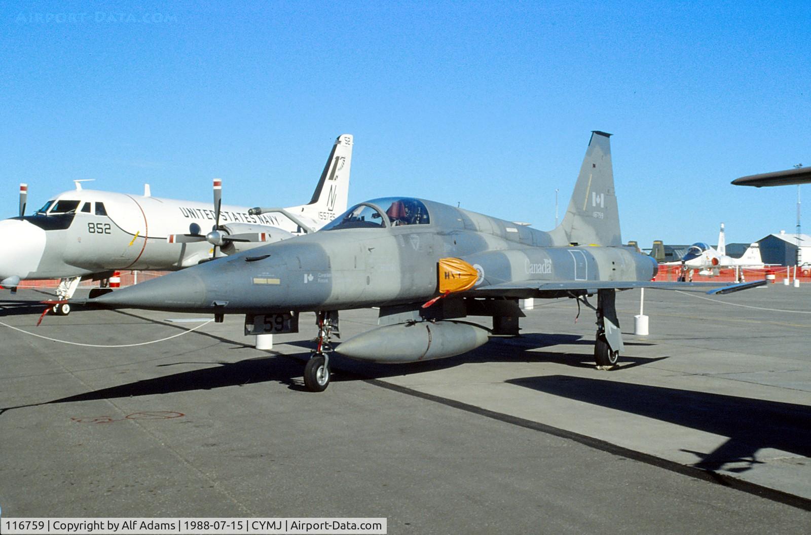 116759, Canadair CF-5A C/N 1059, CF-5 116759 on display at the annual airshow at Canadian Forces Base Moose Jaw, Saskatchewan, Canada in 1988.