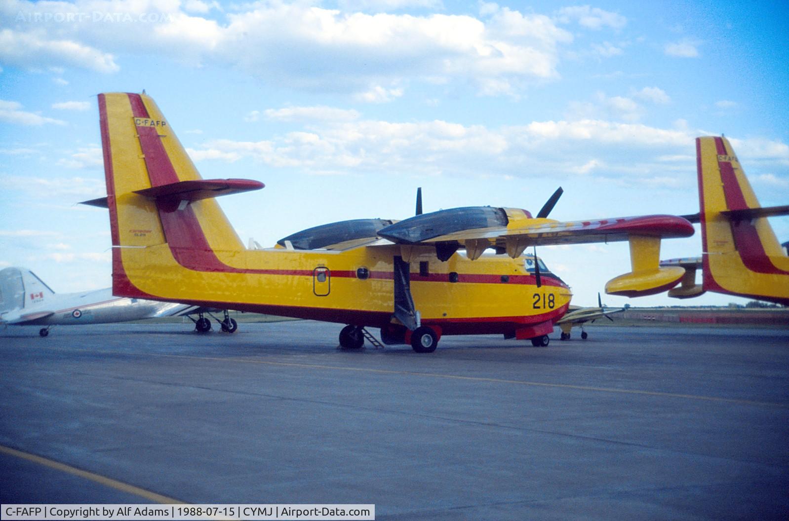 C-FAFP, 1987 Canadair CL-215-V (CL-215-1A10) C/N 1100, CL-215 C-FAFP on display at the annual airshow at Canadian Forces Base Moose Jaw, Saskatchewan, Canada in 1988.