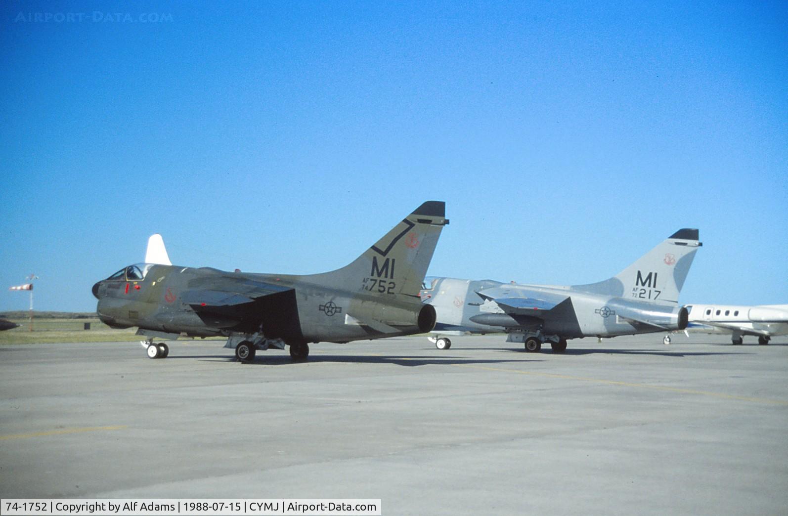 74-1752, 1974 LTV A-7D  Corsair II C/N D-427, A-7D Corsair 2 74-1752 on display at the annual airshow at Canadian Forces Base Moose Jaw, Saskatchewan, Canada in 1988.