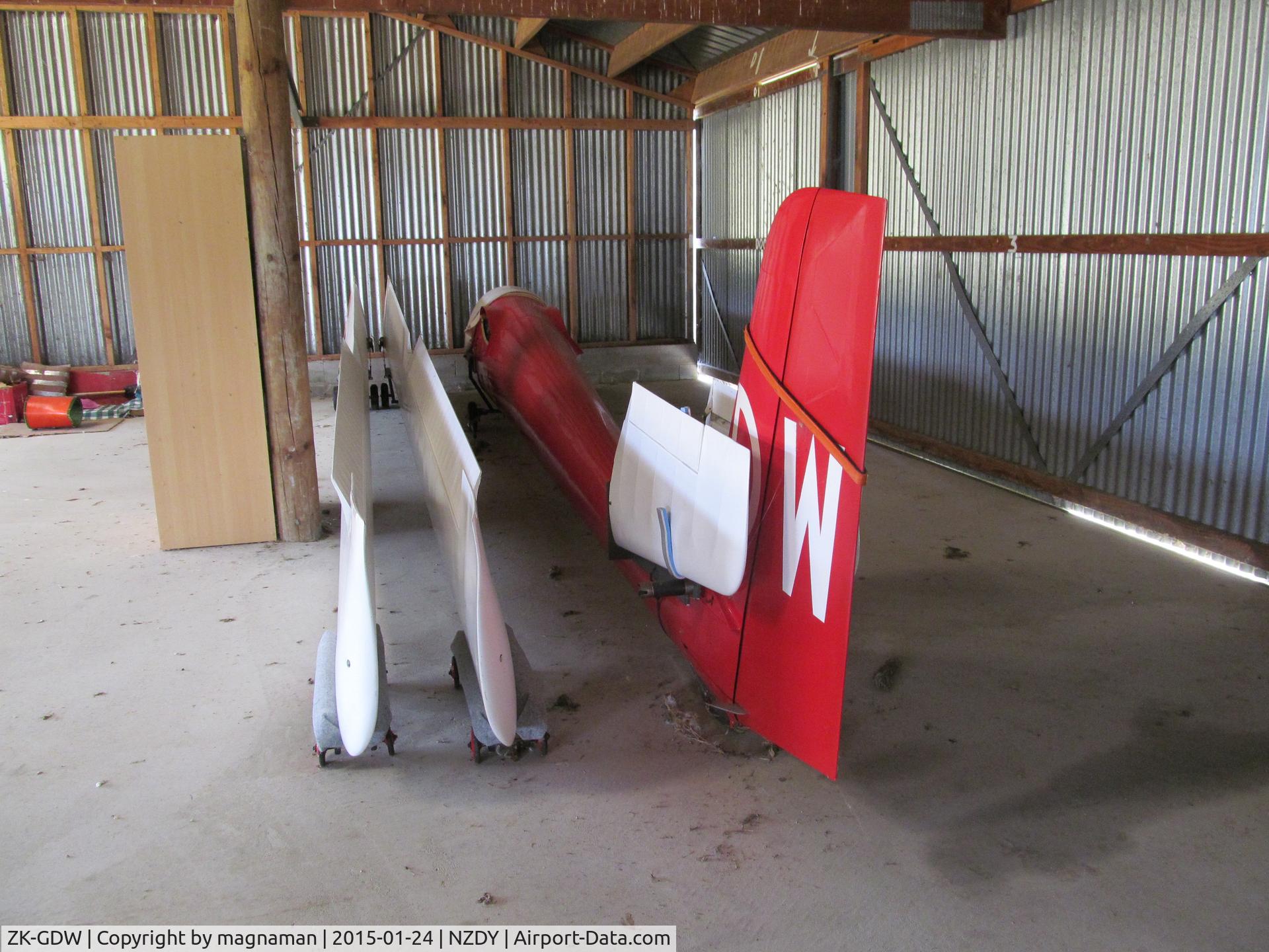 ZK-GDW, Slingsby T-51 Dart C/N FMD 88, inside gliding club hangar