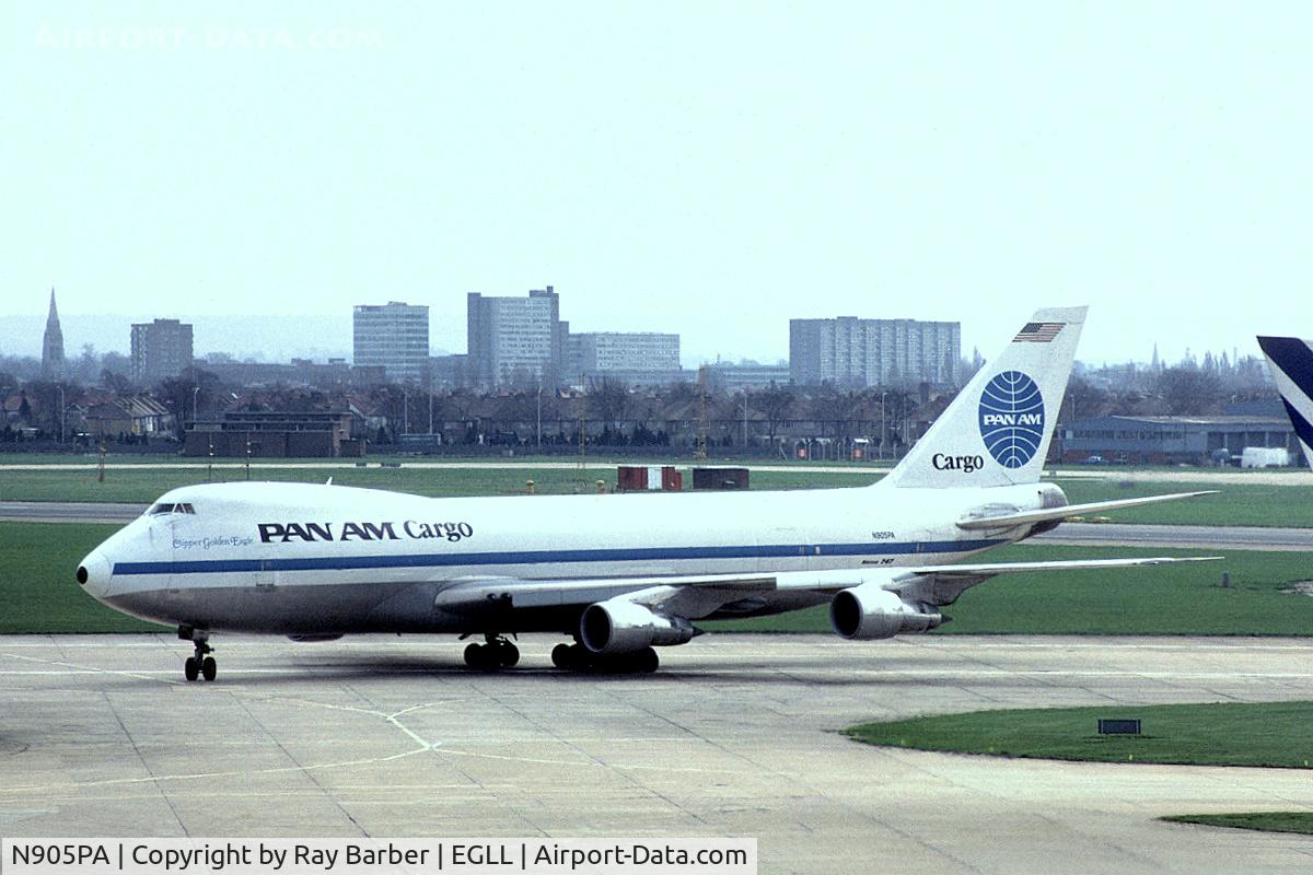N905PA, 1979 Boeing 747-221F C/N 21744, Boeing 747-221F [21744] (Pan American World Airways Cargo) Heathrow~G 30/05/1980. From a slide.