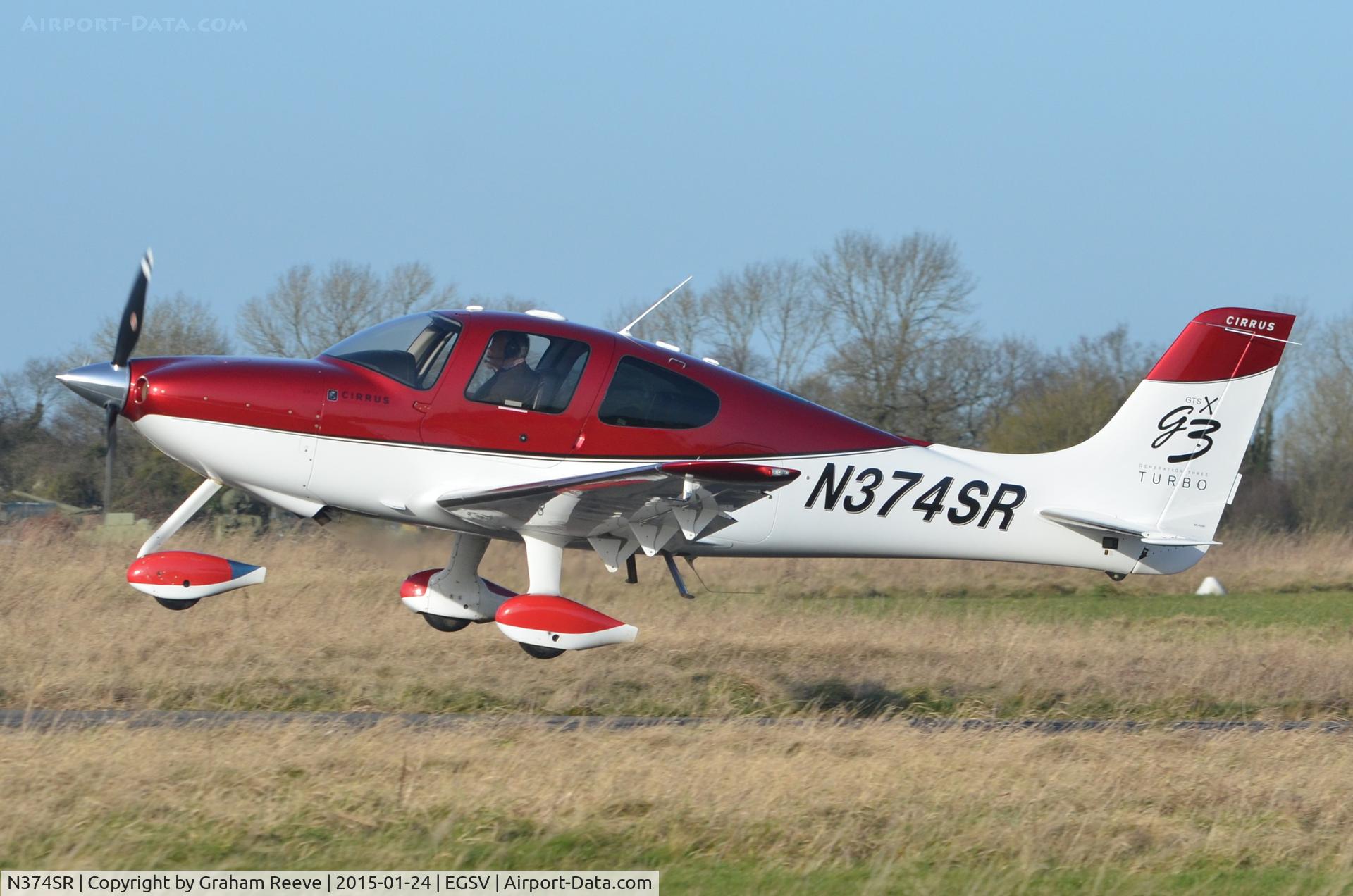 N374SR, 2007 Cirrus SR22 G3 GTSX Turbo C/N 2734, Departing from Old Buckenham.