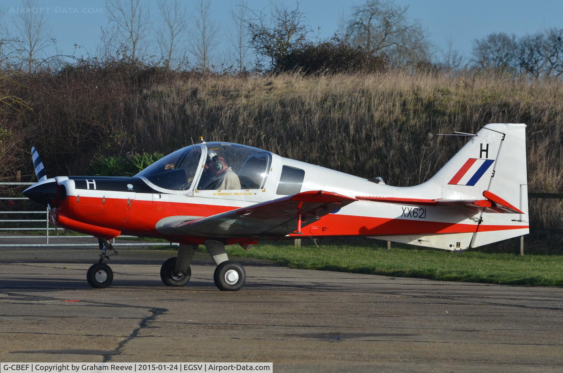 G-CBEF, 1974 Scottish Aviation Bulldog T.1 C/N BH120/286, Just landed at Old Buckenham.
