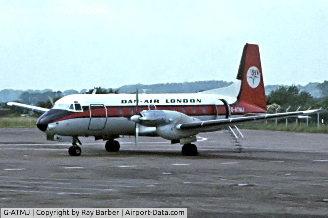 G-ATMJ, 1966 Hawker Siddeley HS.748 Series 2A C/N 1593, Hawker Siddeley HS.748 2A/225 [1593] (Dan-Air London) (Place and date unknown).From a slide.