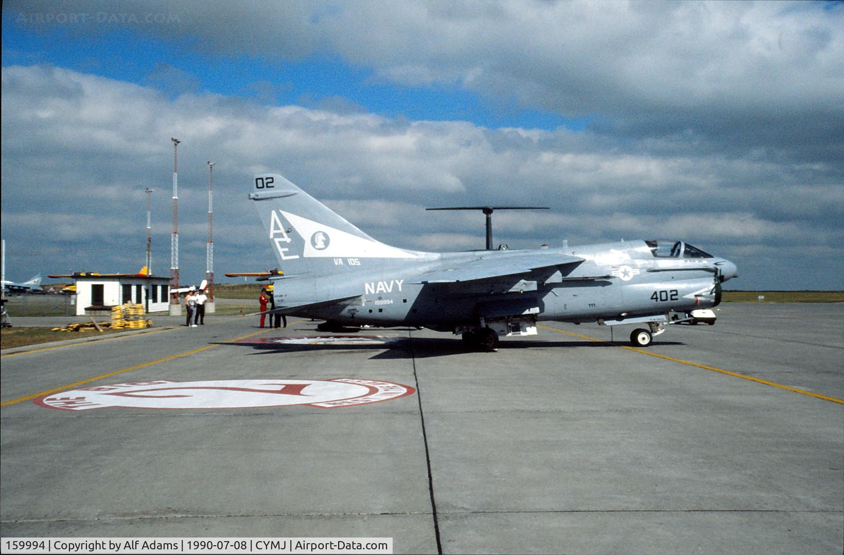 159994, LTV A-7E Corsair II C/N E-498, A-7E Corsair 2 159994 displayed at the annual airshow at Canadian Forces Base Moose Jaw, Saskatchewan, Canada in 1990.