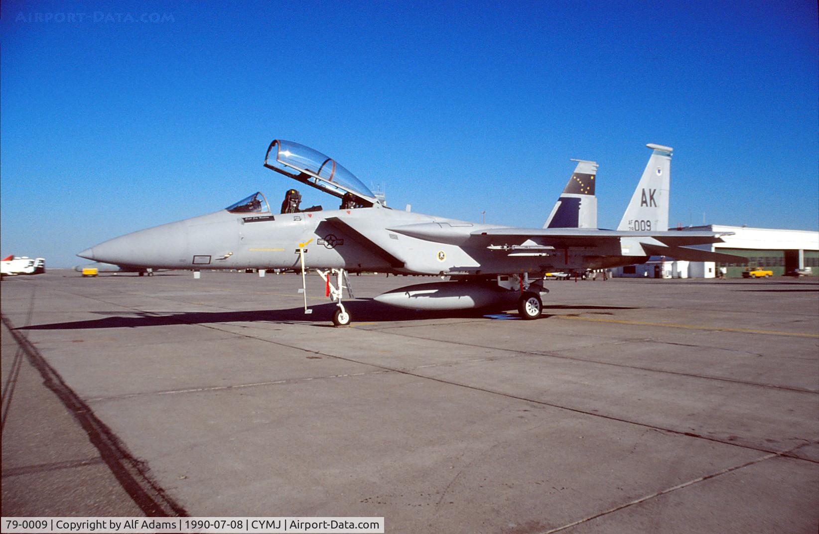 79-0009, 1979 McDonnell Douglas F-15D Eagle C/N 0589/D020, Displayed at the annual airshow at Canadian Forces Base Moose Jaw, Saskatchewan, Canada in 1990.