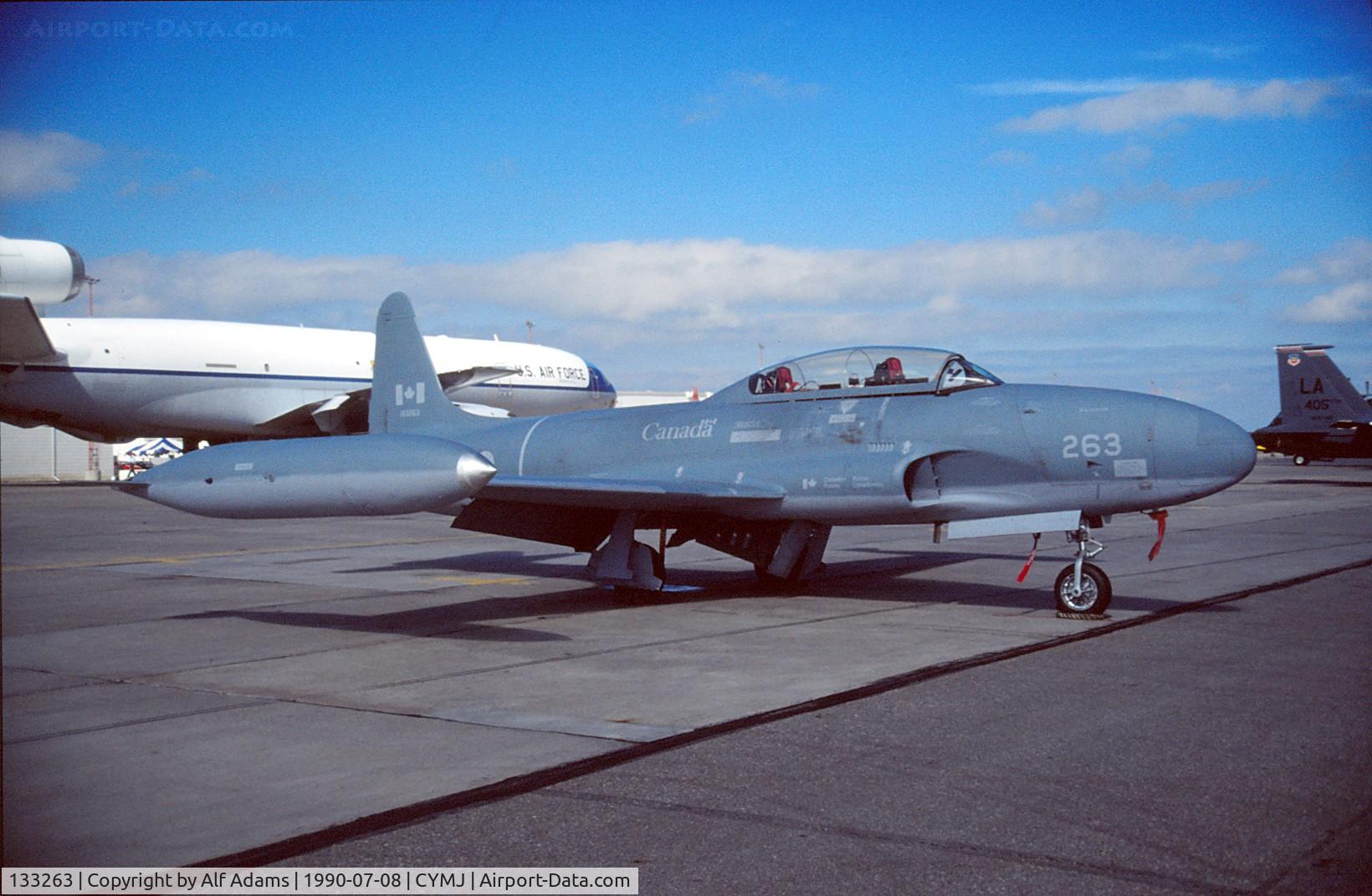 133263, Canadair CT-133 Silver Star 3 (CL-30) C/N T33-263, Displayed at the annual airshow at Canadian Forces Base Moose Jaw, Saskatchewan, Canada in 1990.