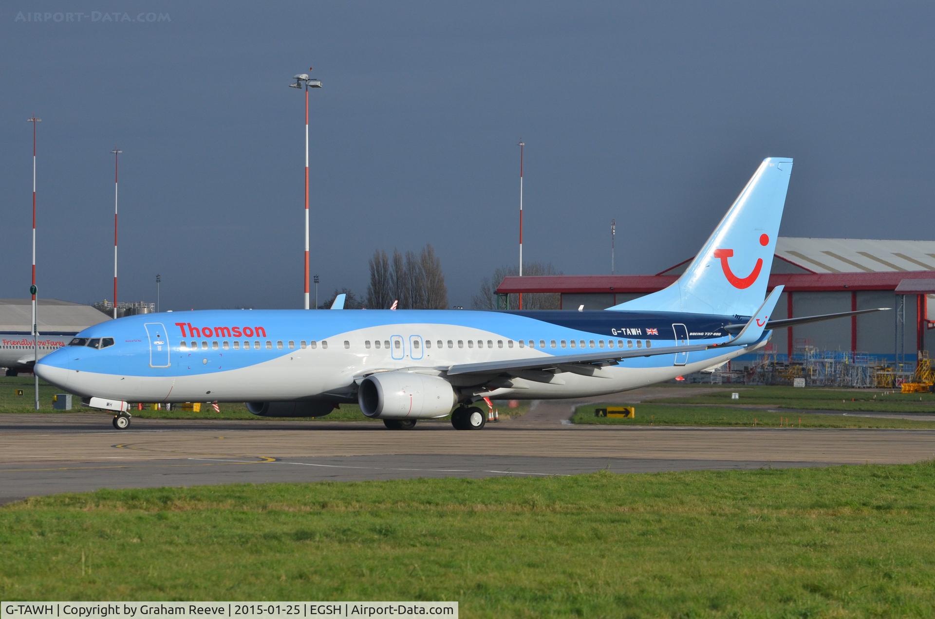 G-TAWH, 2012 Boeing 737-8K5 C/N 38107, About to depart from Norwich.