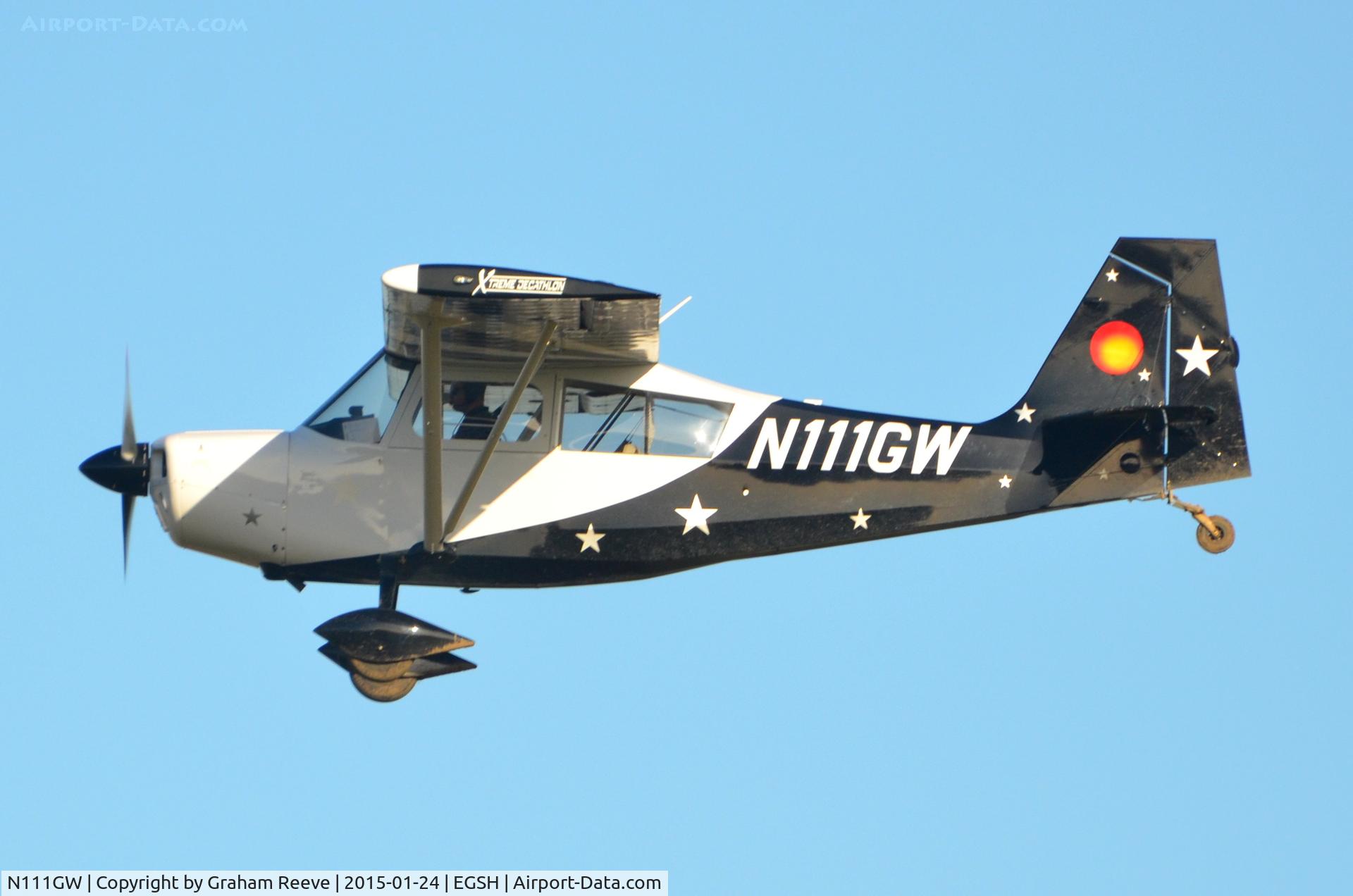 N111GW, 2013 American Champion 8KCAB Decathlon C/N 1123-2013, About to land at Norwich.