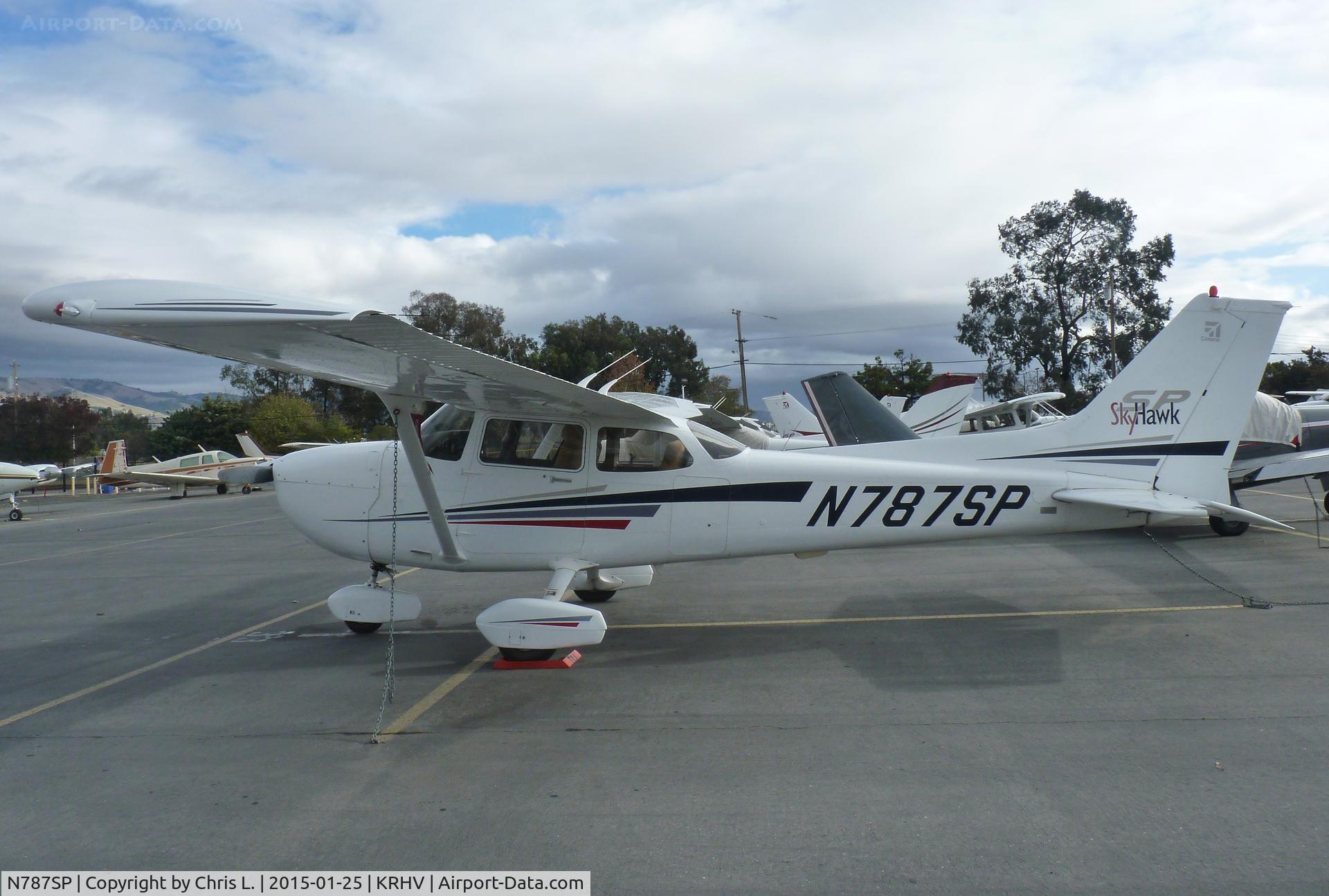 N787SP, 2001 Cessna 172S C/N 172S8714, Trade Winds local Cessna 172SP sitting at the Trade Winds ramp. Taken at Reid Hillview, CA.