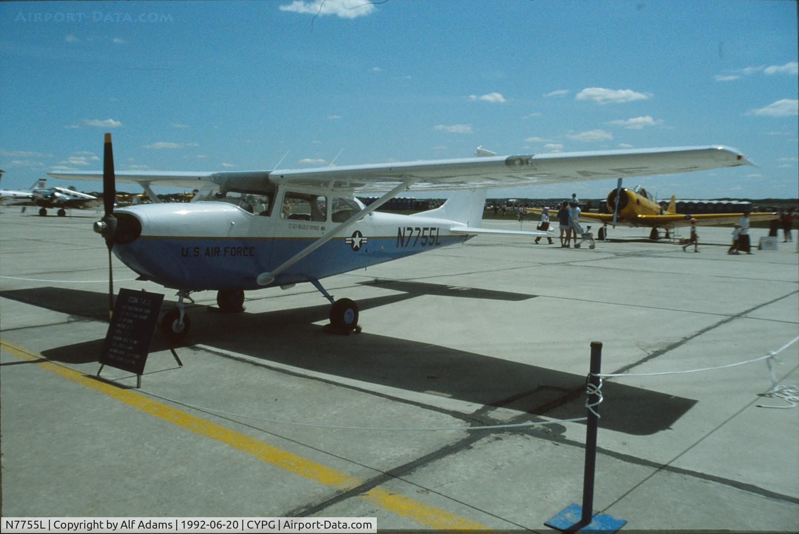 N7755L, 1970 Cessna R172G C/N R1720431, Displayed at the airshow at Canadian Forces Base Portage la Prairie, Manitoba, Canada in 1992.