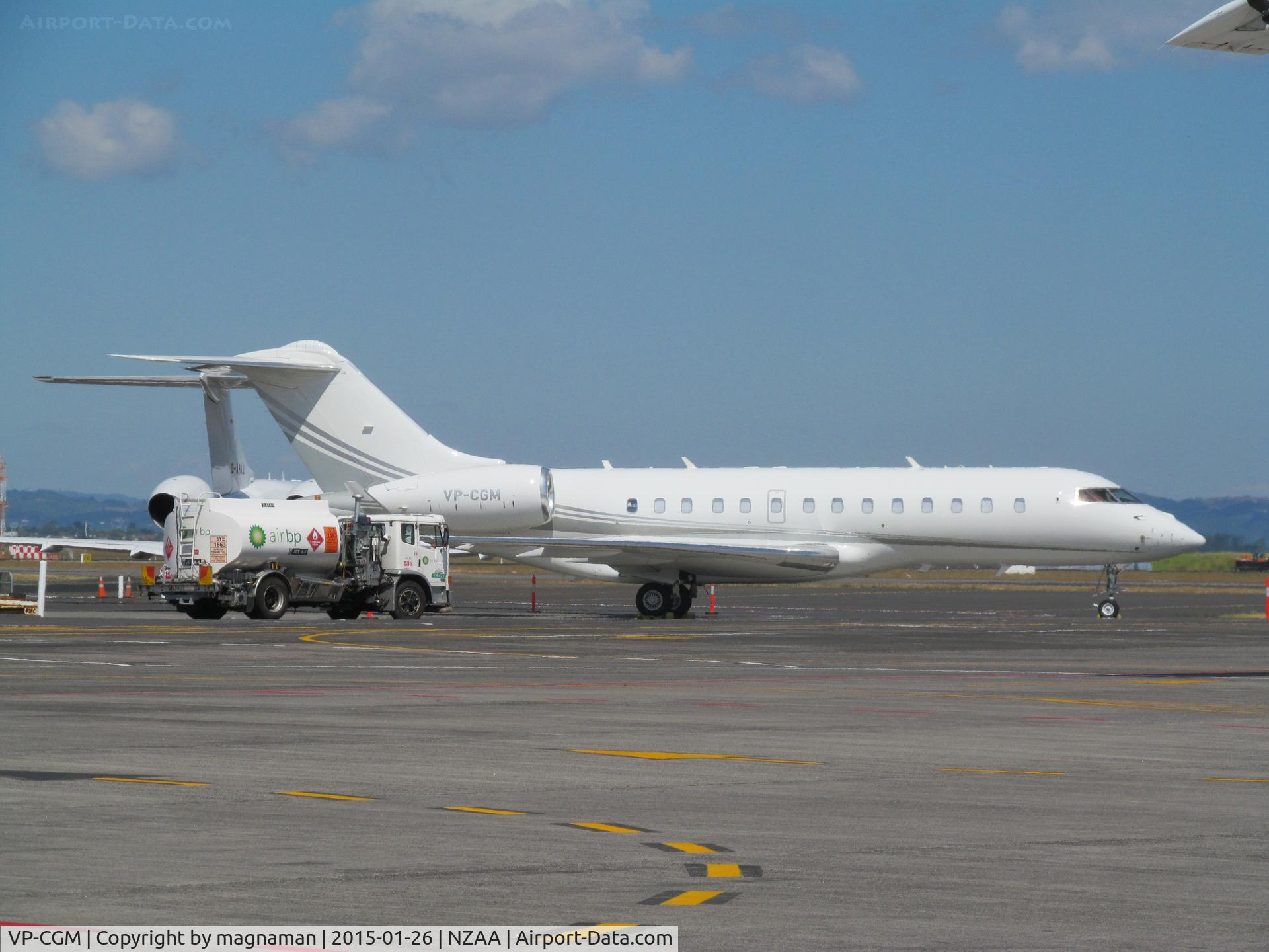 VP-CGM, 2009 Bombardier BD-700-1A11 Global 5000 C/N 9372, at AKL today - possibly in for horse sales