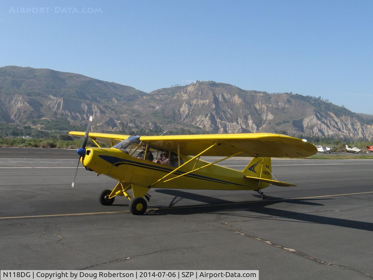 N118DG, 2008 Piper PA-18 Replica C/N 001, 2008 Ganzer XPA18, Continental O-200 100 Hp, wing Micro-Vortex generators, taxi to 22