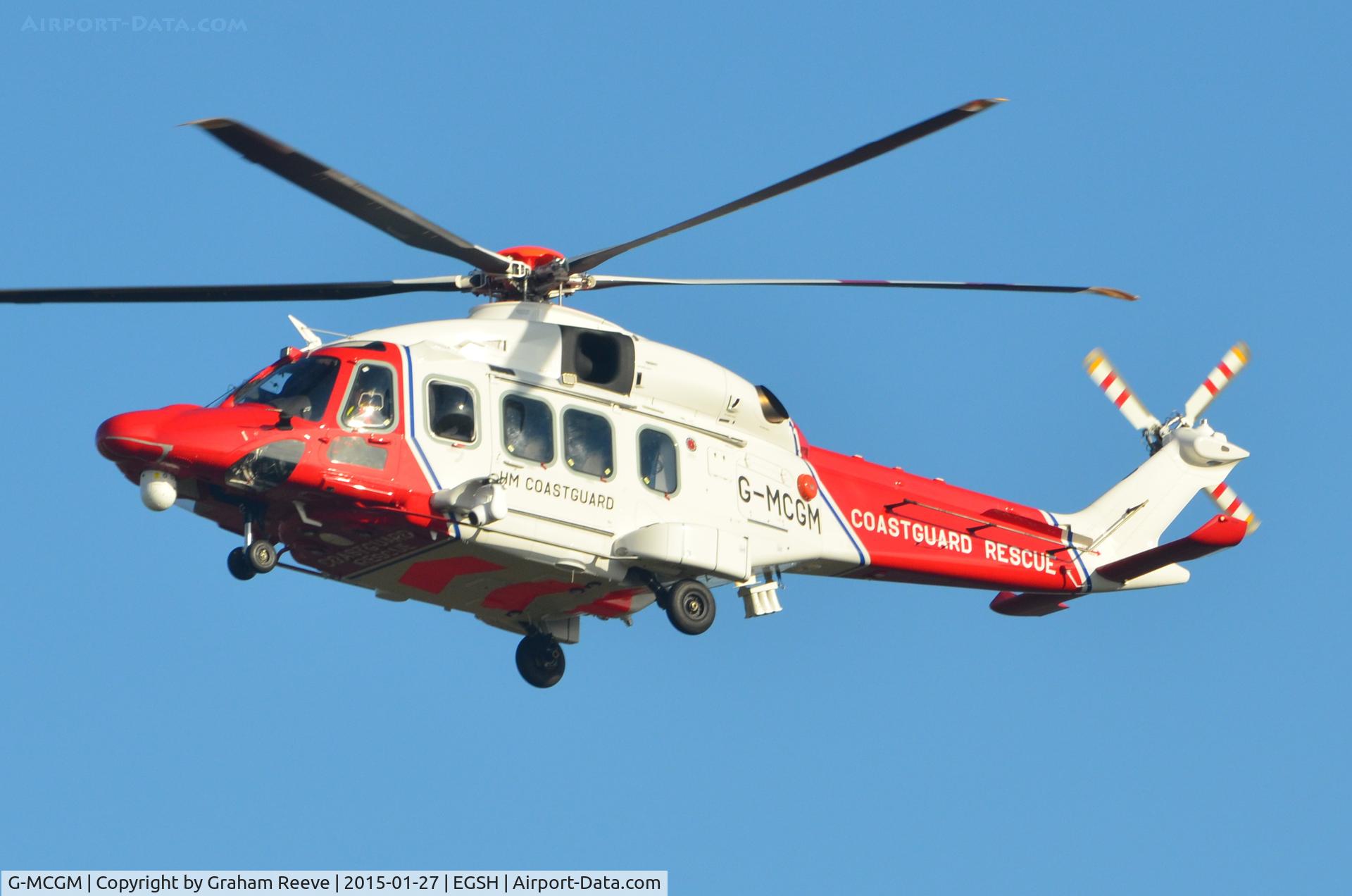 G-MCGM, 2014 AgustaWestland AW189 C/N 89001, About to land at Norwich.