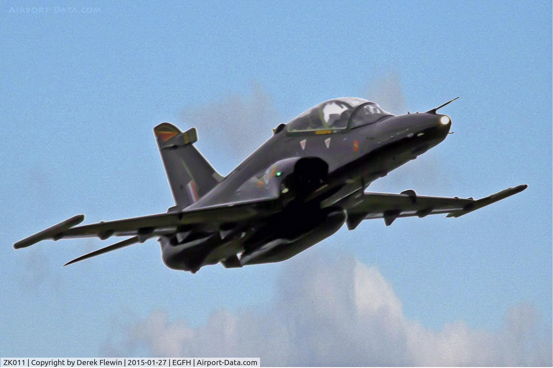 ZK011, 2006 British Aerospace Hawk T2 C/N RT002/1240, Hawk T.2 Coded B, of 4(R) Squadron, RAF Valley, out of the Range at Pembrey, fast fly by, runway 04 at EGFH.