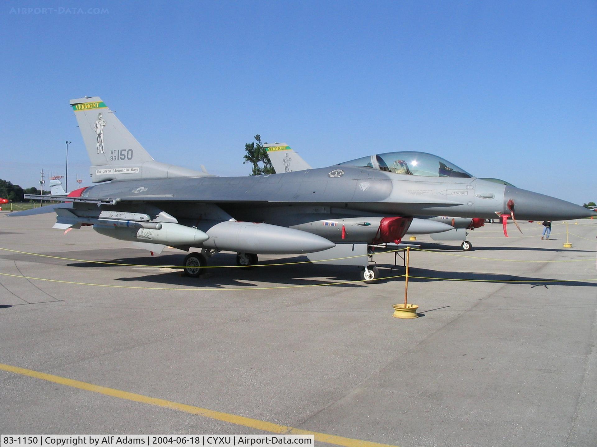 83-1150, 1983 General Dynamics F-16C Fighting Falcon C/N 5C-33, Displayed at the airshow at London, Ontario, Canada in 2004.