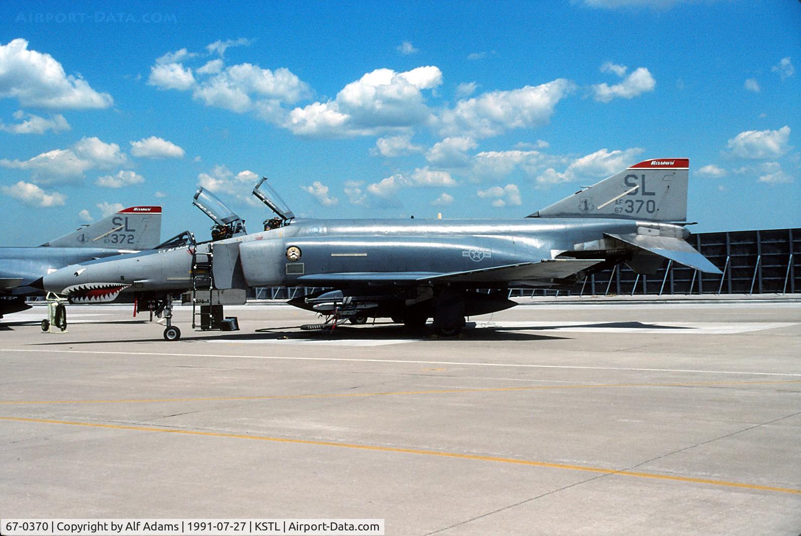 67-0370, 1967 McDonnell Douglas F-4E Phantom II C/N 3254, On the flight line at the Air National Guard base at St Louise, MO in 1991.