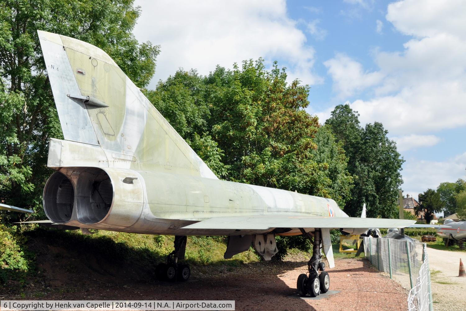 6, Dassault Mirage IVA C/N 6, Dassault Mirage IVA bomber of the French Air Force preserved at the Chateau de Savigny aircraft museum.
