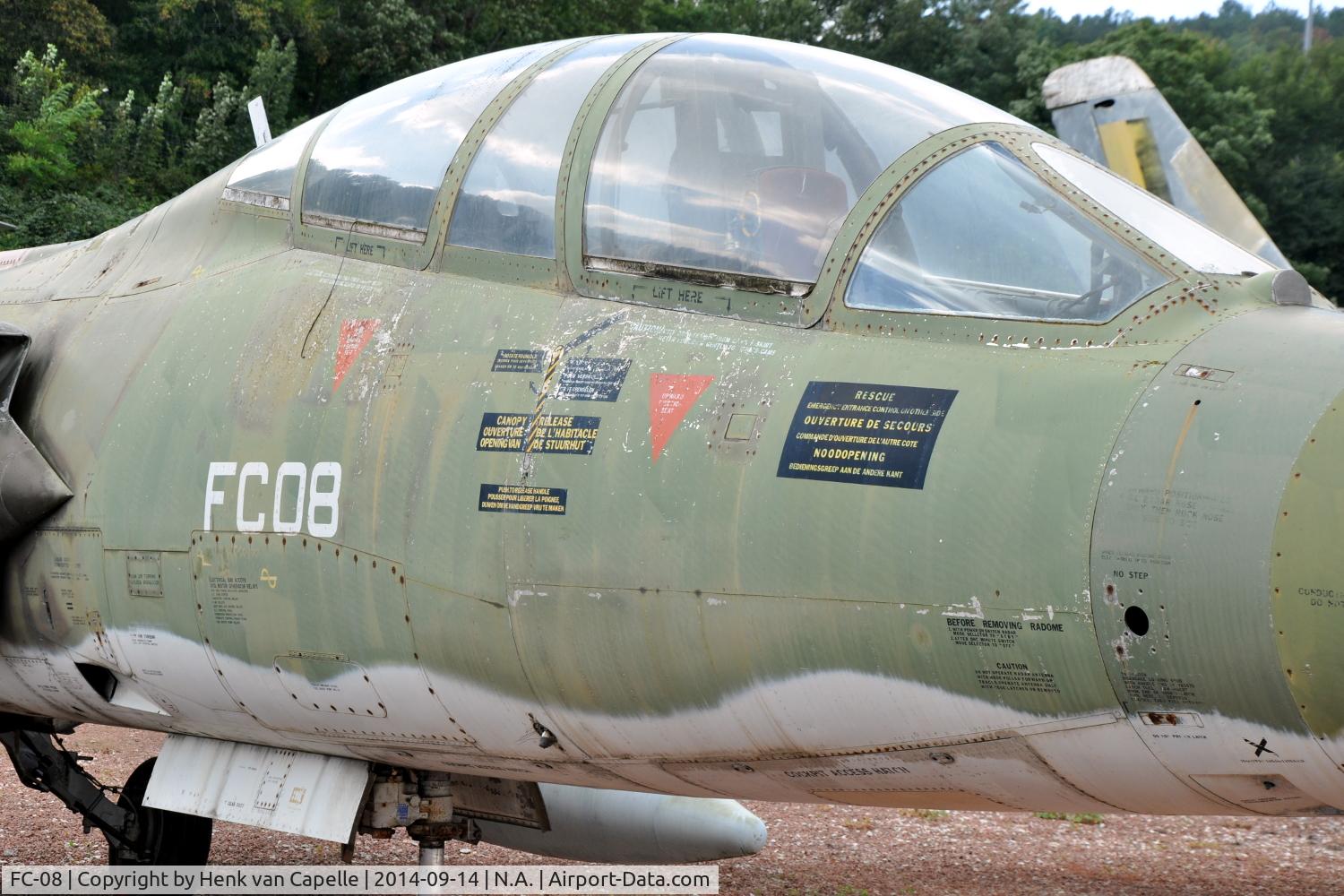 FC-08, Lockheed TF-104G Starfighter C/N 583G-5105, A mixture of English, Dutch and French texts around the cockpit of this Belgian Air Force TF-104G, at the Chateau de Savigny aircraft museum.