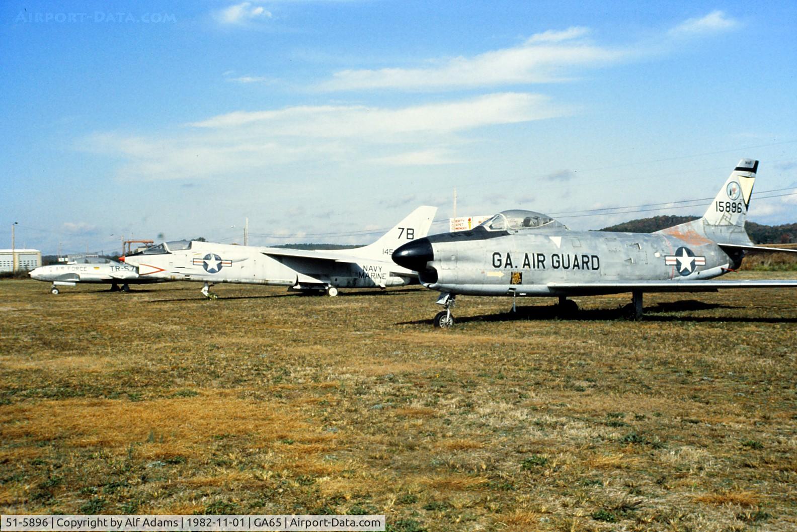 51-5896, 1951 North American F-86D Sabre C/N 173-40, Shown on display at Mercer Field, Calhoun, Georgia in 1982.