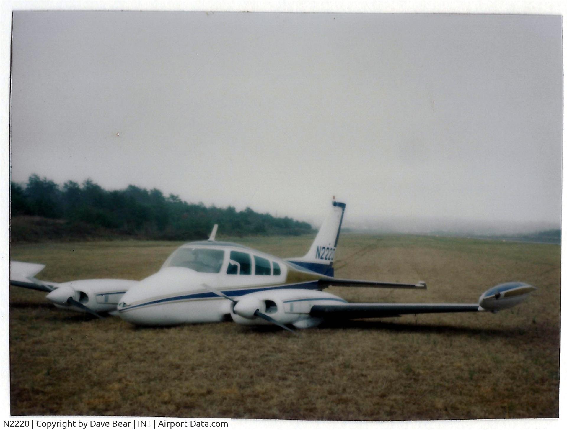 N2220, 1965 Cessna 310J C/N 310J0029, I owned this aircraft in the mid 80's.  During takeoff the nose gear strut deflated and caught the gear arms during retraction which broke the nose gear.  Thus the gear up landing in Winston-Salem, NC.