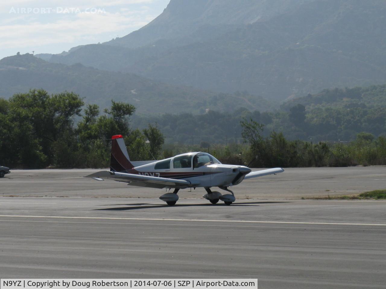 N9YZ, 1975 Grumman American AA-5A Cheetah C/N AA5-0822, 1975 Grumman American AA-5A CHEETAH, Lycoming O-320 150 Hp, arriving from CMA to give Young Eagles Flights, landing roll Rwy 22