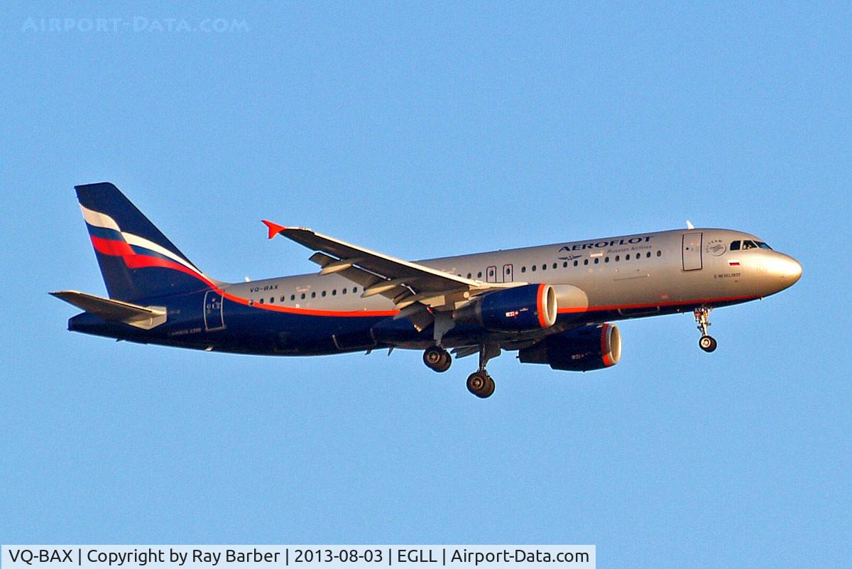 VQ-BAX, 2009 Airbus A320-214 C/N 3778, Airbus A320-214 [3778] (Aeroflot Russian Airlines) Home~G 03/08/2013. On approach 27L.