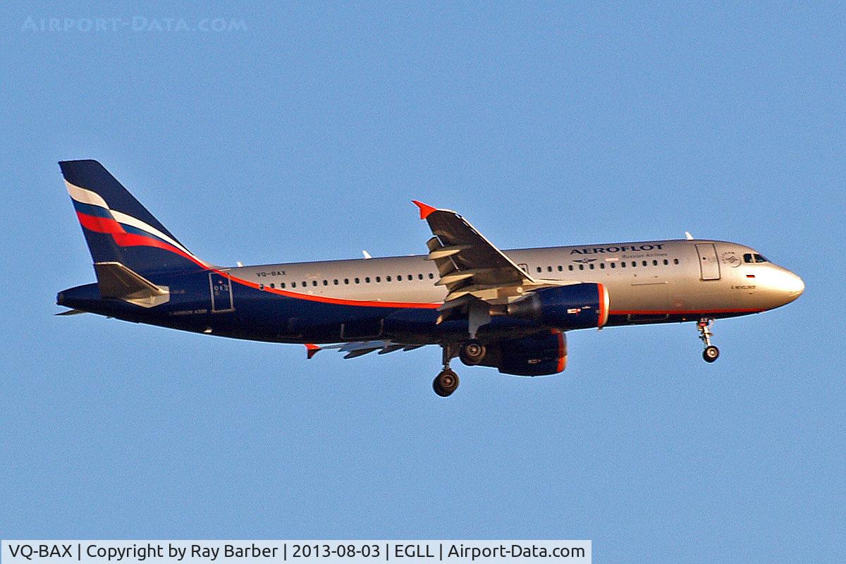 VQ-BAX, 2009 Airbus A320-214 C/N 3778, Airbus A320-214 [3778] (Aeroflot Russian Airlines) Home~G 03/08/2013. On approach 27L.