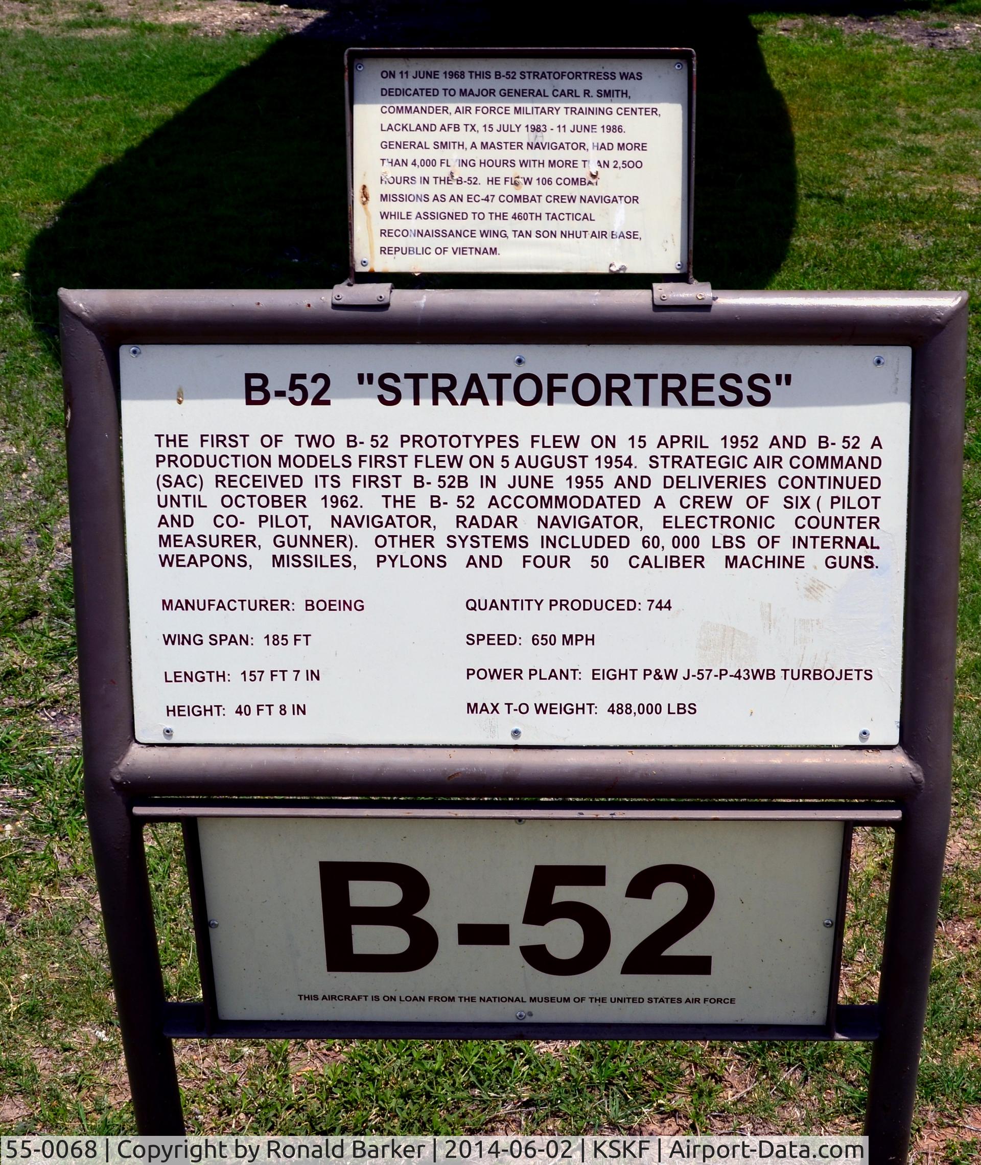 55-0068, 1955 Boeing B-52D-55-BO Stratofortress C/N 17184, LMTC TX
