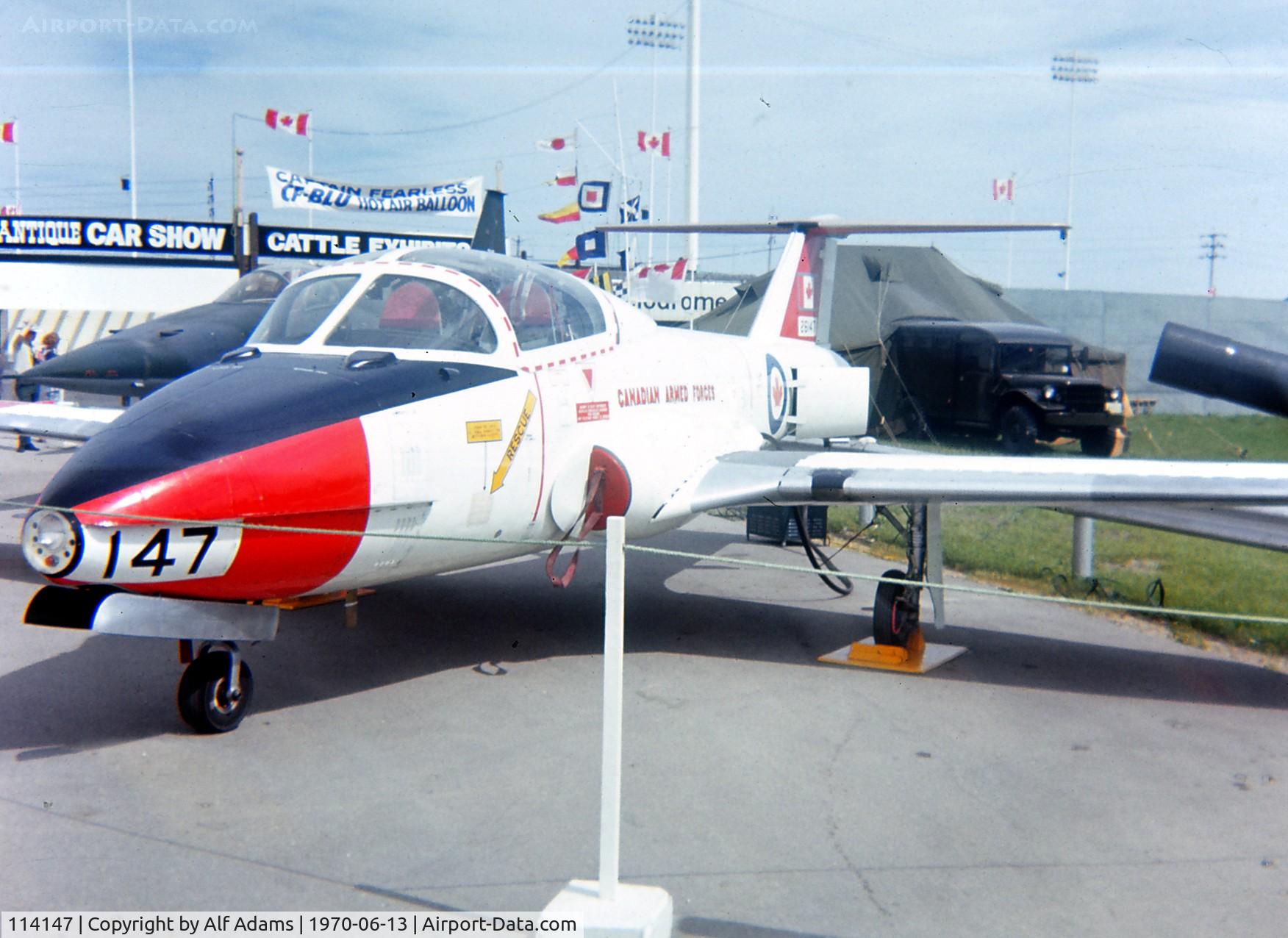 114147, 1971 Canadair CT-114 Tutor C/N 1147, Displayed at the Red River Exhibition in Winnipeg, Manitoba, Canada in 1970.