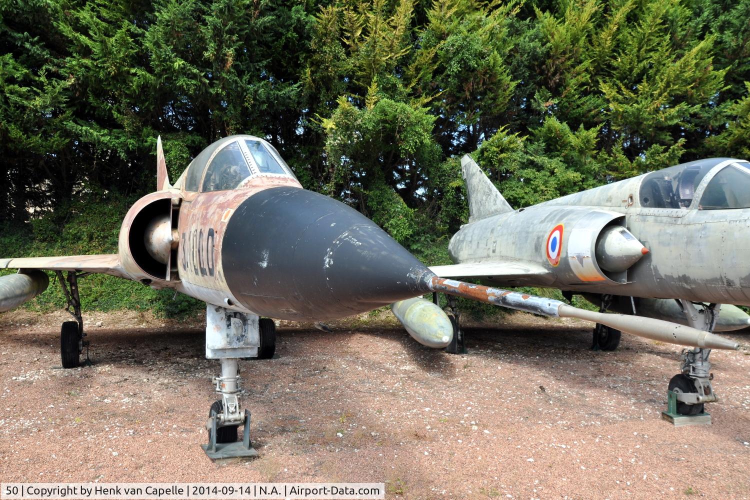 50, Dassault Mirage IIIC C/N 50, Dassault Mirage IIIC of the French Air Force preserved at the Chateau de Savigny aircraft museum.