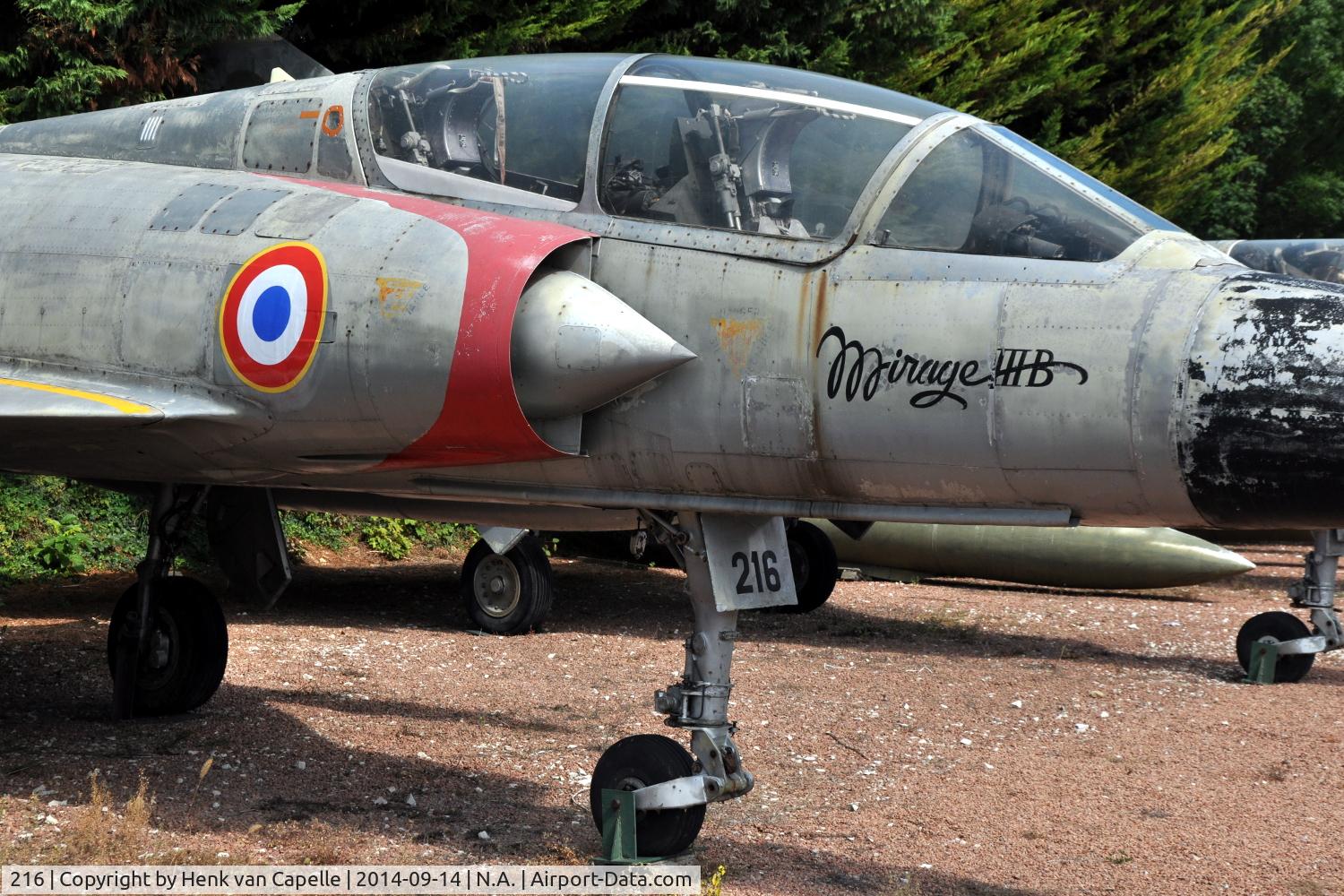 216, Dassault Mirage IIIB C/N 216, Dassault Mirage IIIB two-seater fighter of the French Air Force at the Chateau de Savigny aircraft museum.