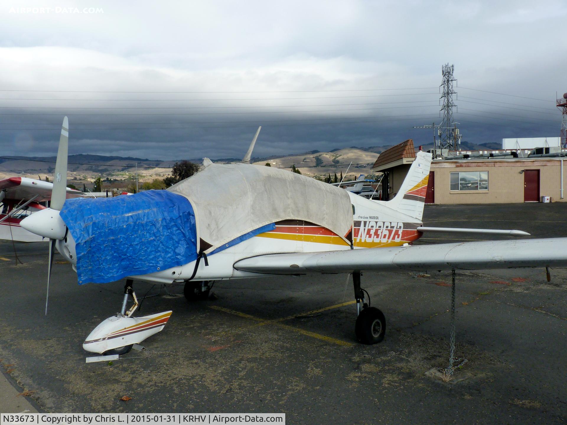 N33673, 1975 Piper PA-28-151 C/N 28-7515306, A local Piper Cherokee that hasn't flown in years. Last IFR flight: 2003 (FlightAware).