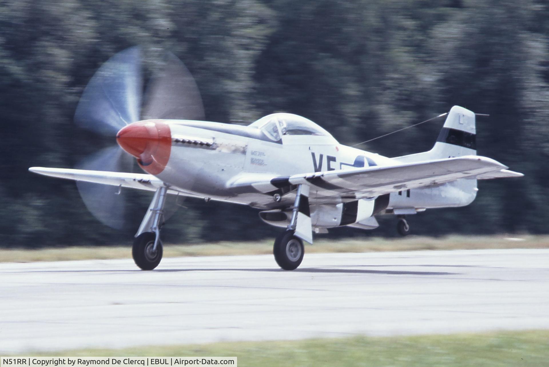 N51RR, 1944 North American P-51D Mustang C/N 122-39798, Take-off at the Ursel Airshow in July 1993.