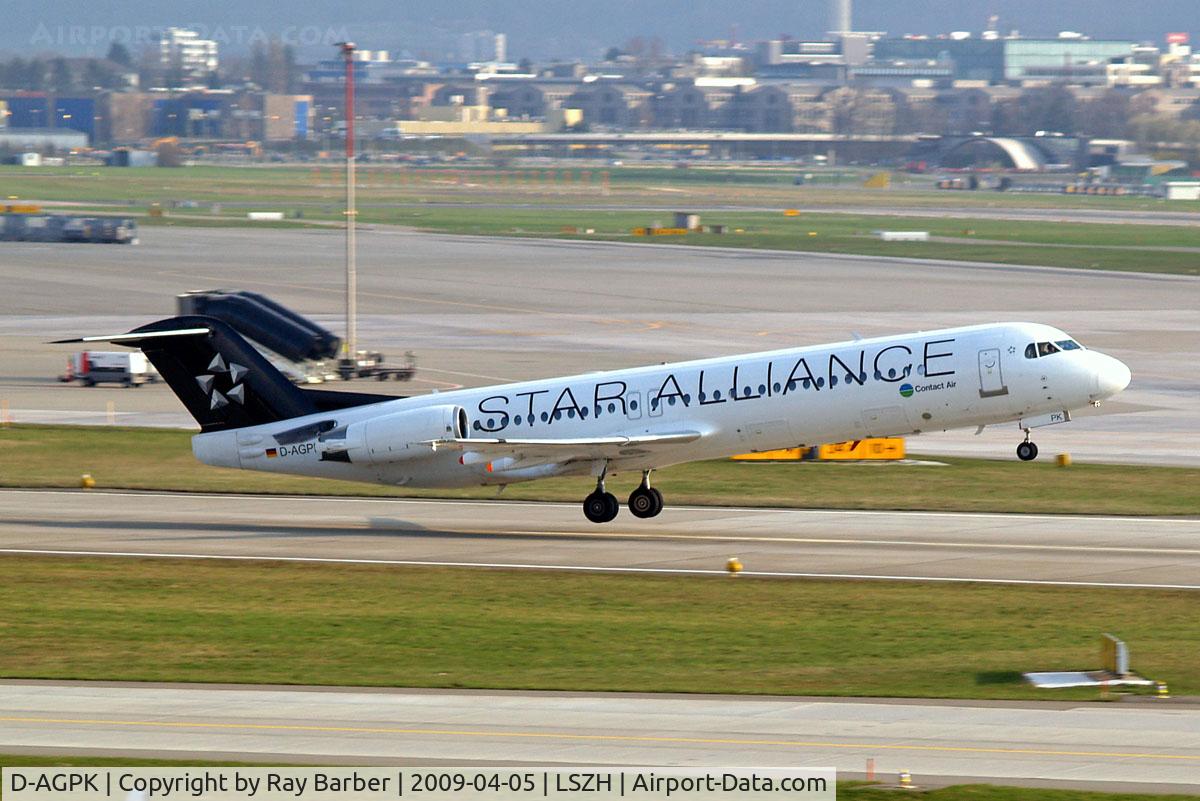 D-AGPK, 1990 Fokker 100 (F-28-0100) C/N 11313, Fokker F-100 [11313] (Contact Air) Zurich~HB 05/04/2009
