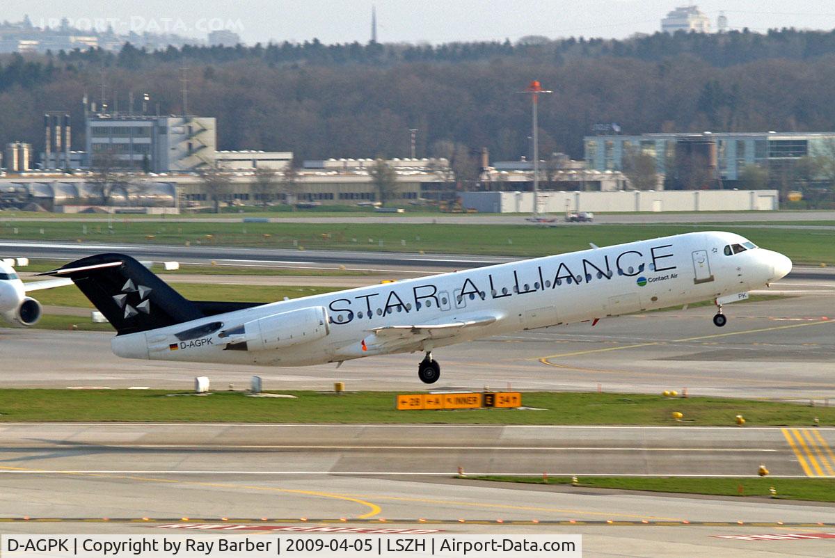 D-AGPK, 1990 Fokker 100 (F-28-0100) C/N 11313, Fokker F-100 [11313] (Contact Air) Zurich~HB 05/04/2009