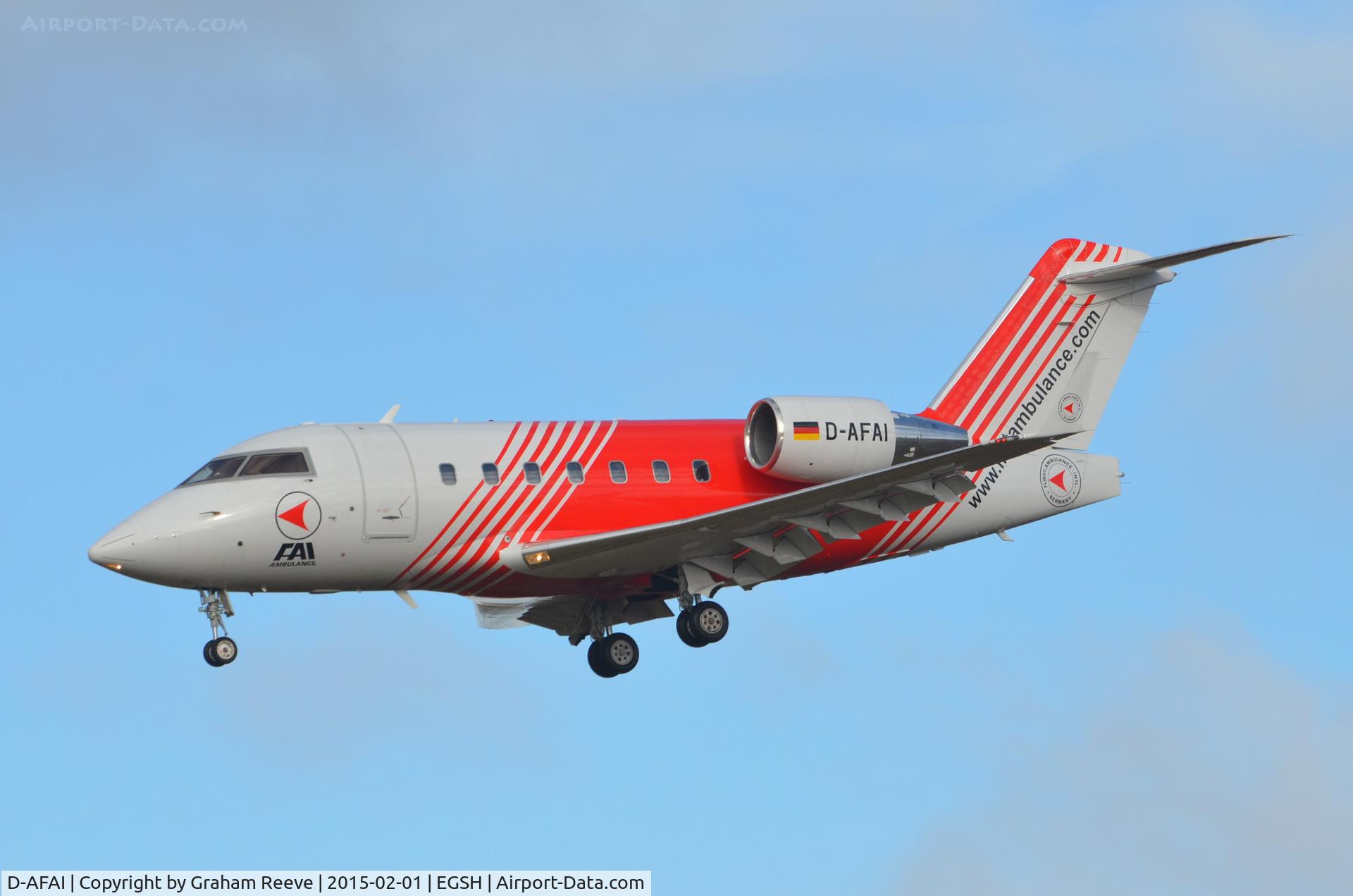 D-AFAI, 1998 Bombardier Challenger 604 (CL-600-2B16) C/N 5366, About to land at Norwich.